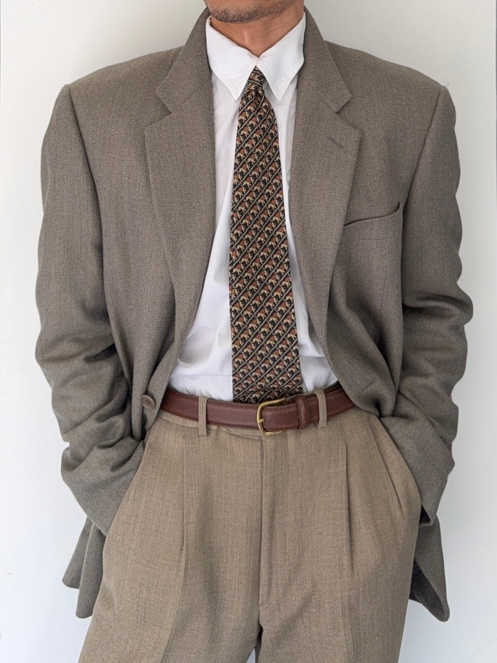 Giorgio Armani Black Label 1990s 3B Wool Cashmere Taupe Sports Jacket Blazer - Size XL