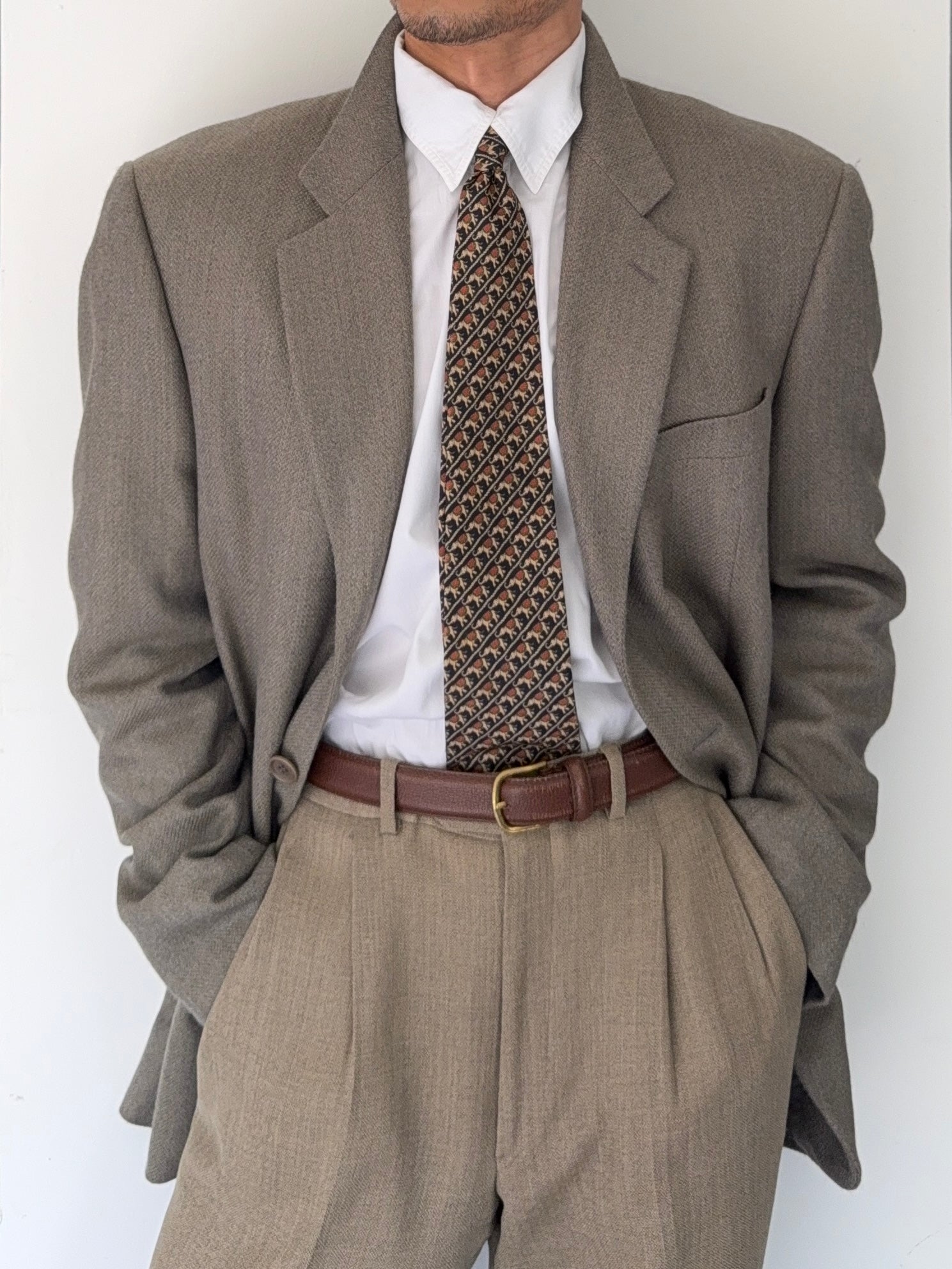 Giorgio Armani Black Label 1990s 3B Wool Cashmere Taupe Sports Jacket Blazer - Size XL