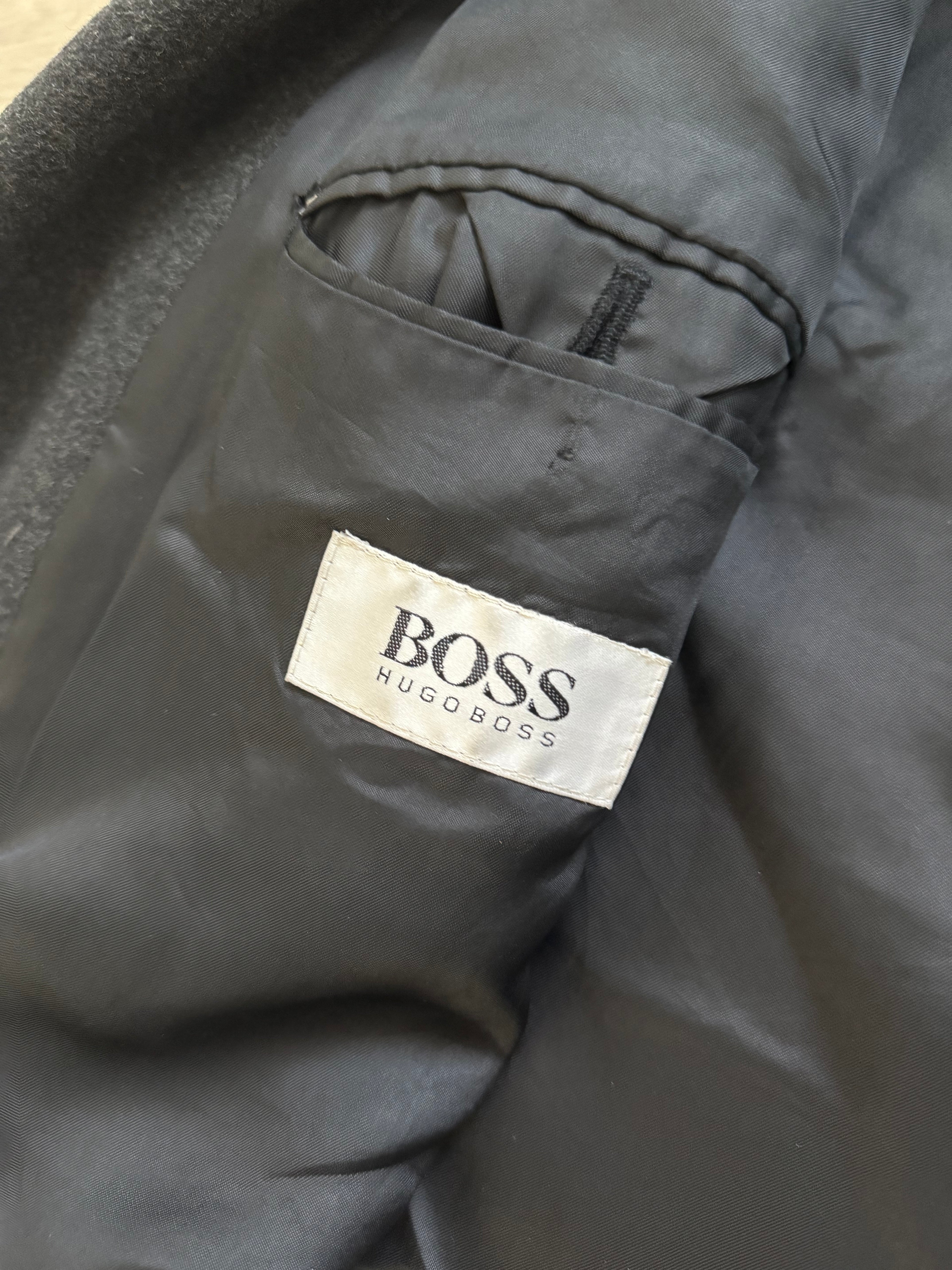 Hugo Boss 1980s 'Facel Vega' Double-Breasted Peaked Lapel Long Wool Coat - Size L