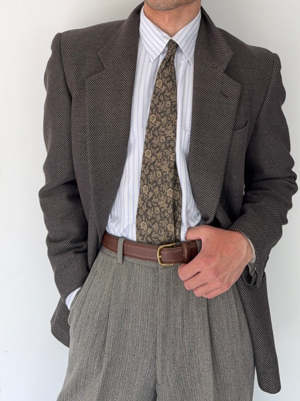 Giorgio Armani 1980s Textured 2B Wool Brown Sports Blazer Jacket - Size M