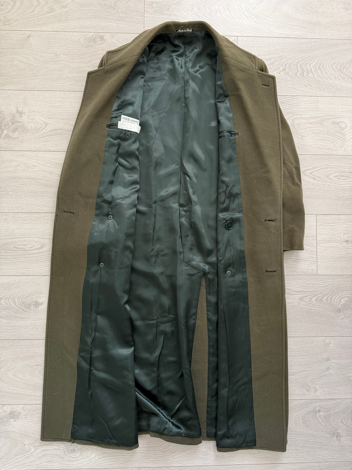 Giorgio Armani 1980s Double Breasted Long Wool Overcoat Green - Size M