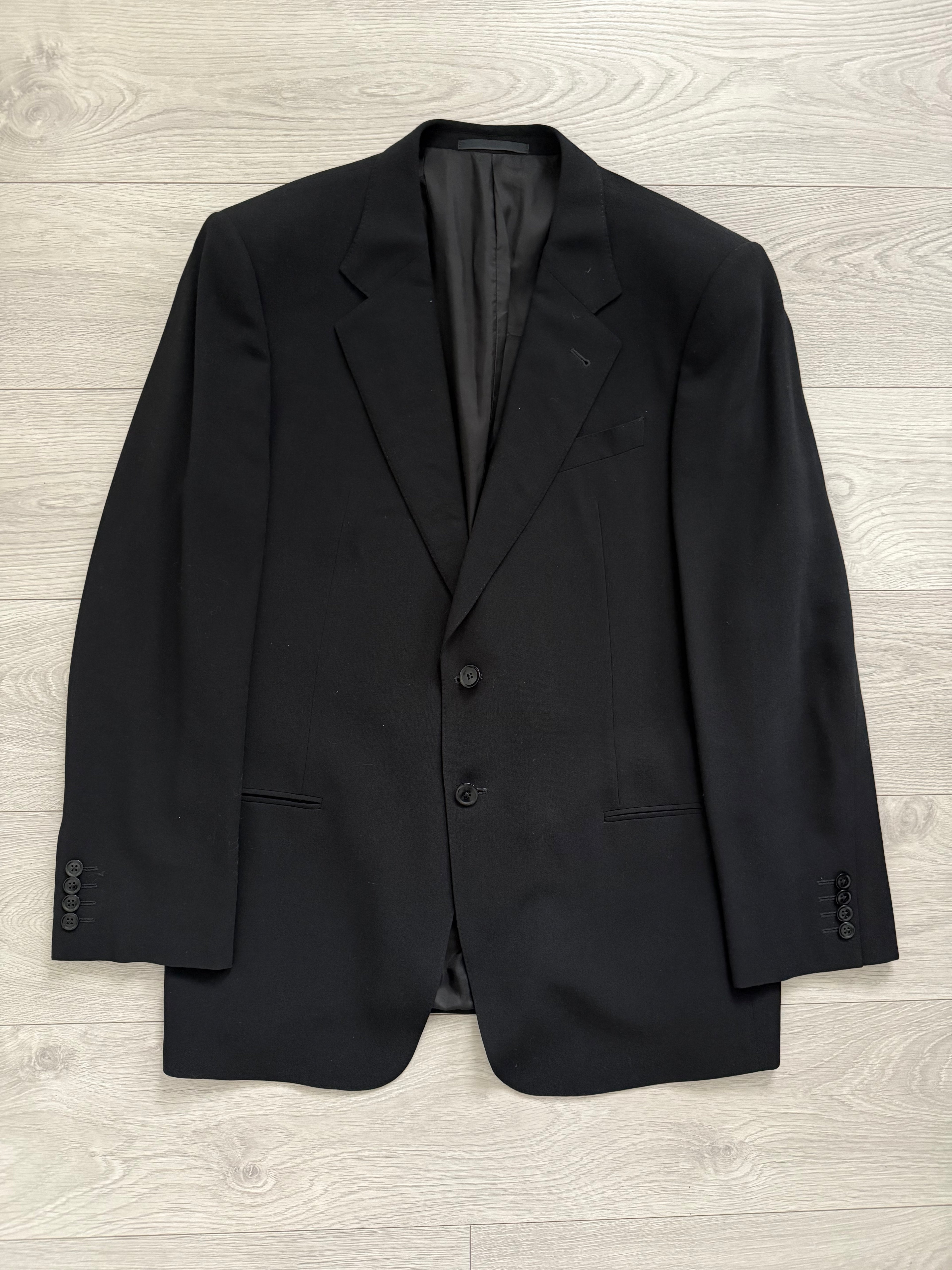 Armani 1990s 2B Draped Wool Black Suit - Size XL Jacket / 37" Waist