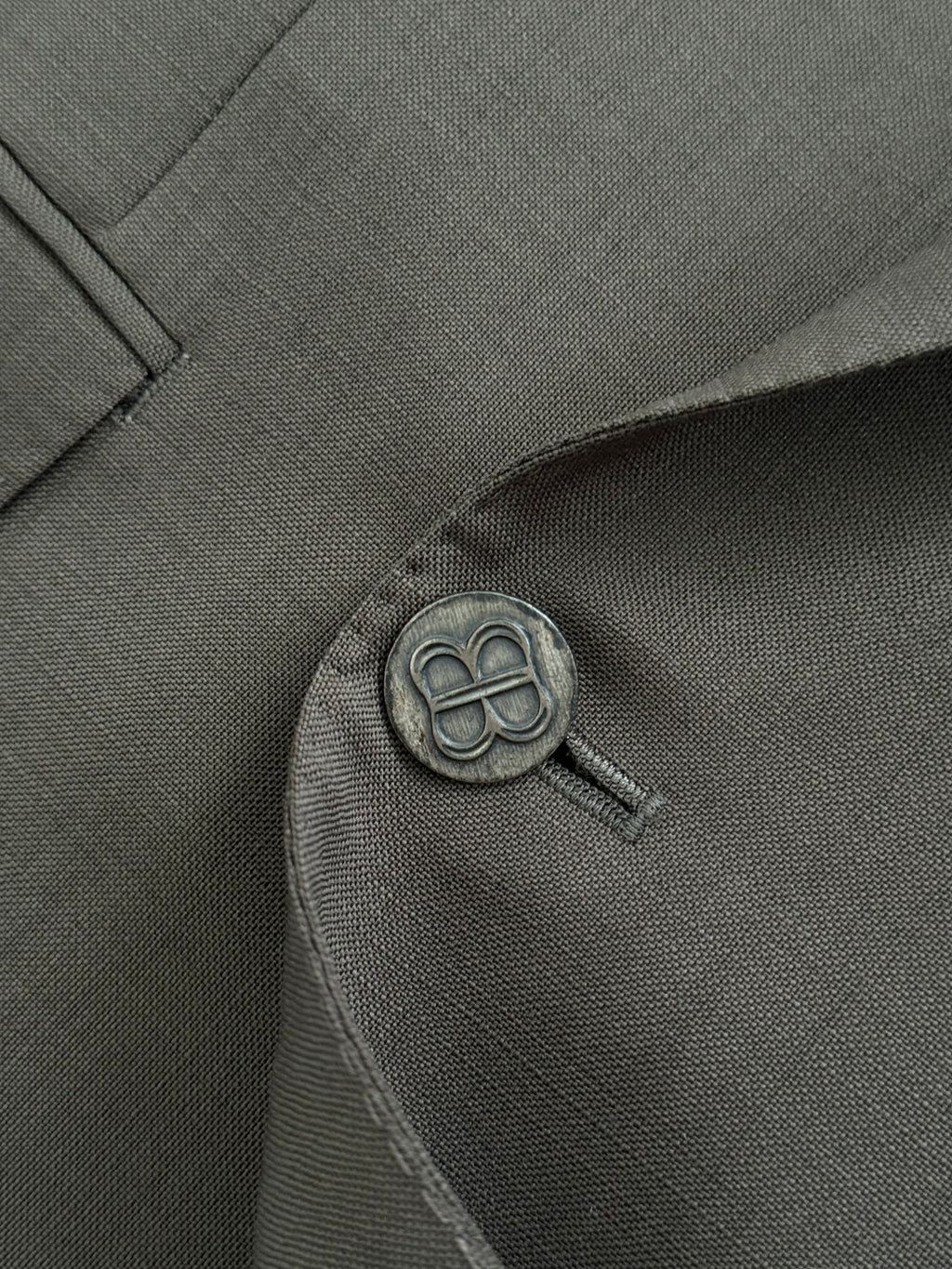 Balenciaga 1990s Peaked Lapel Double Breasted Metal Button Wool Khaki Suit - Size M Jacket / 36" Waist
