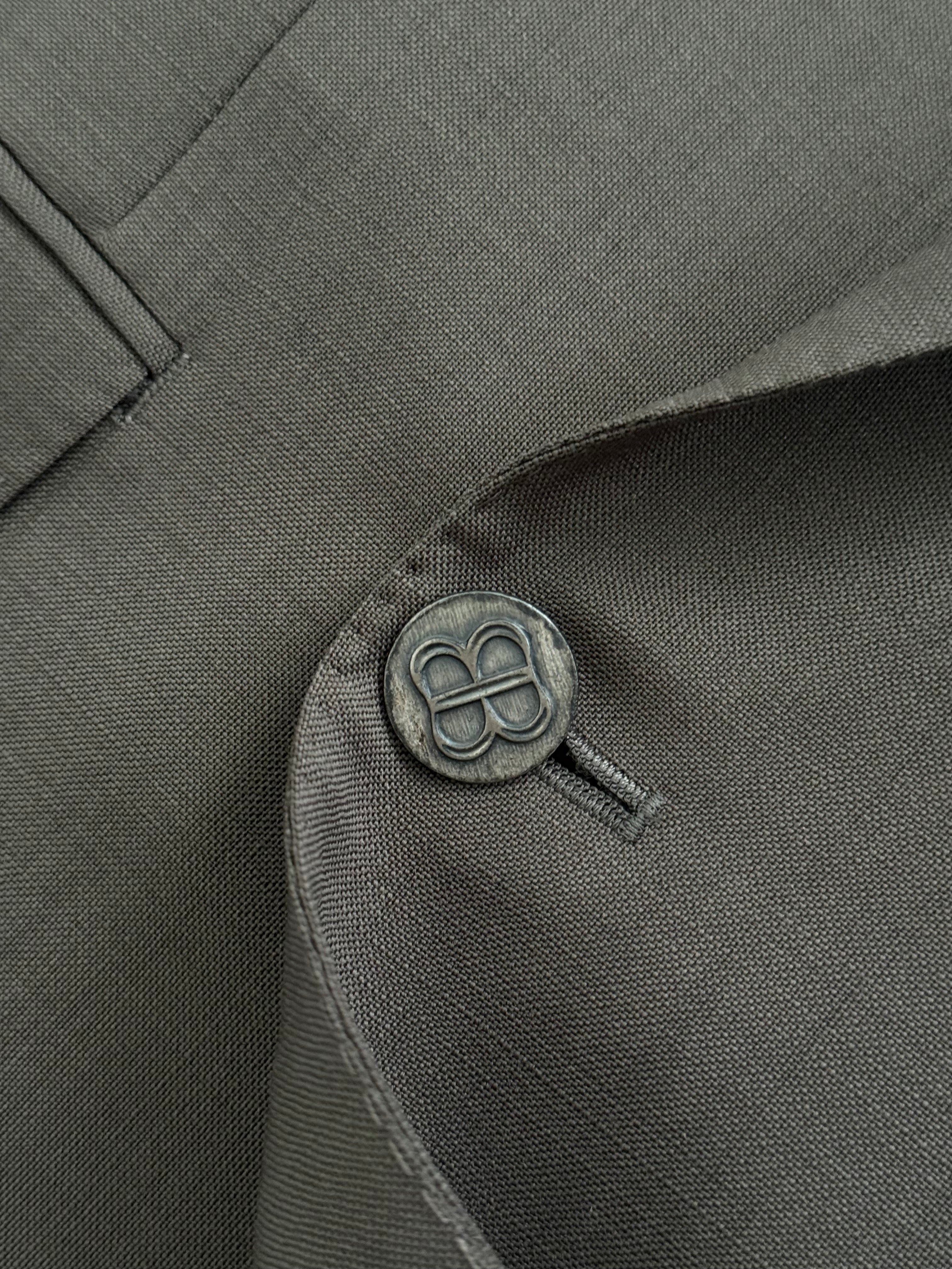 Balenciaga 1990s Peaked Lapel Double Breasted Metal Button Wool Khaki Suit - Size M Jacket / 36" Waist