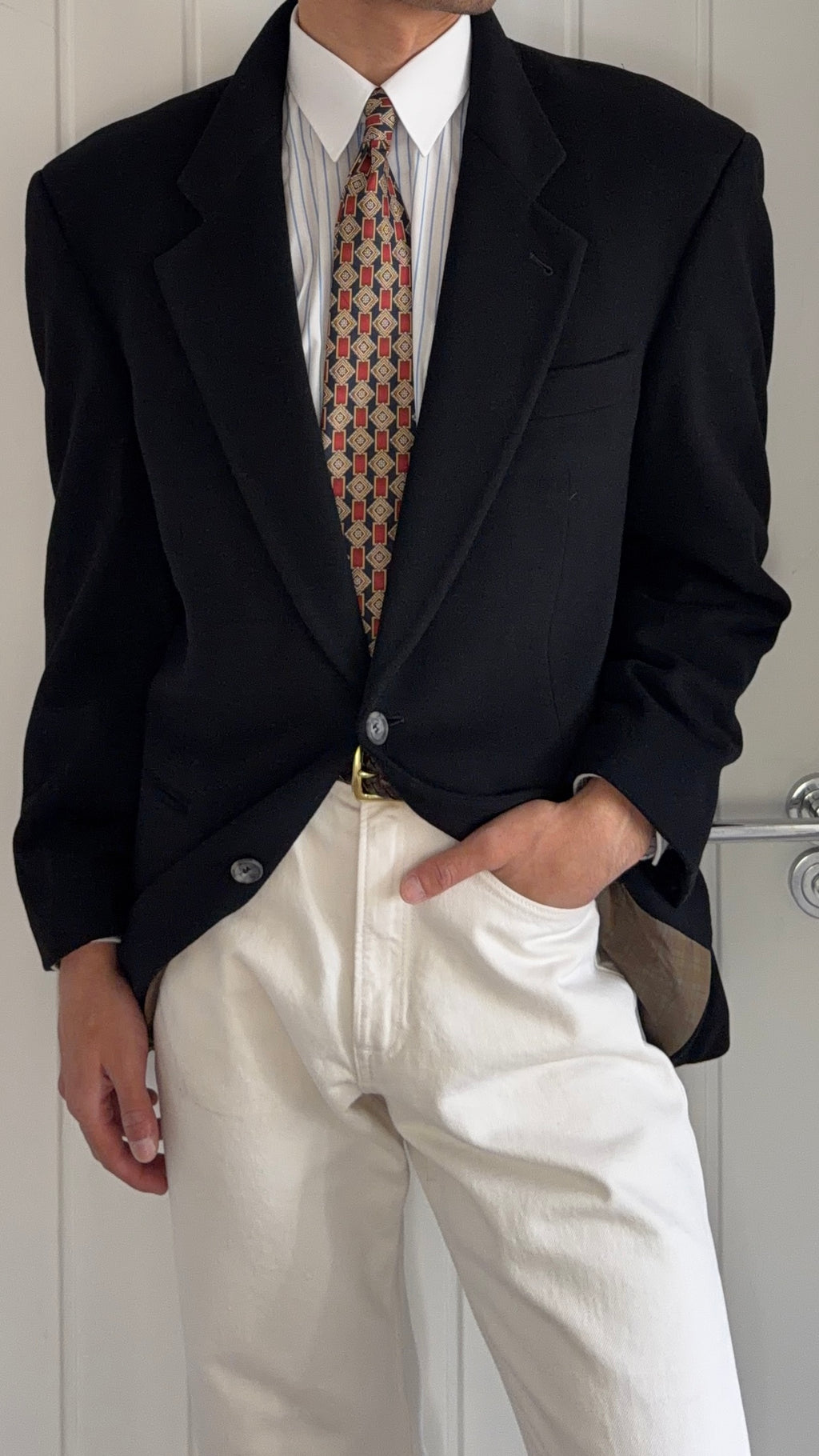 Hugo Boss 1980s 2B Wool Cashmere Black Sport Jacket Blazer - Size L