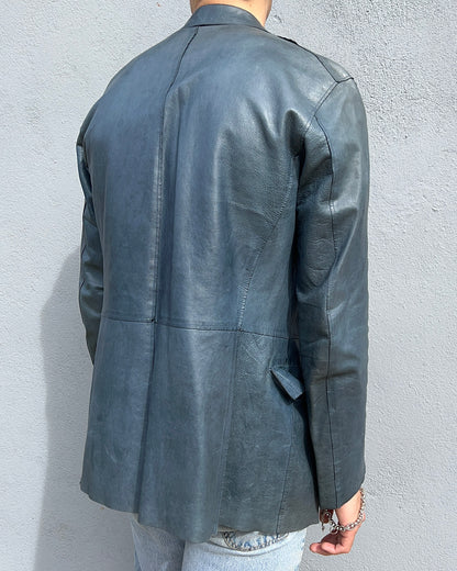 Jil Sander by Raf Simons 00s Petrol Blue Leather Jacket - Size S