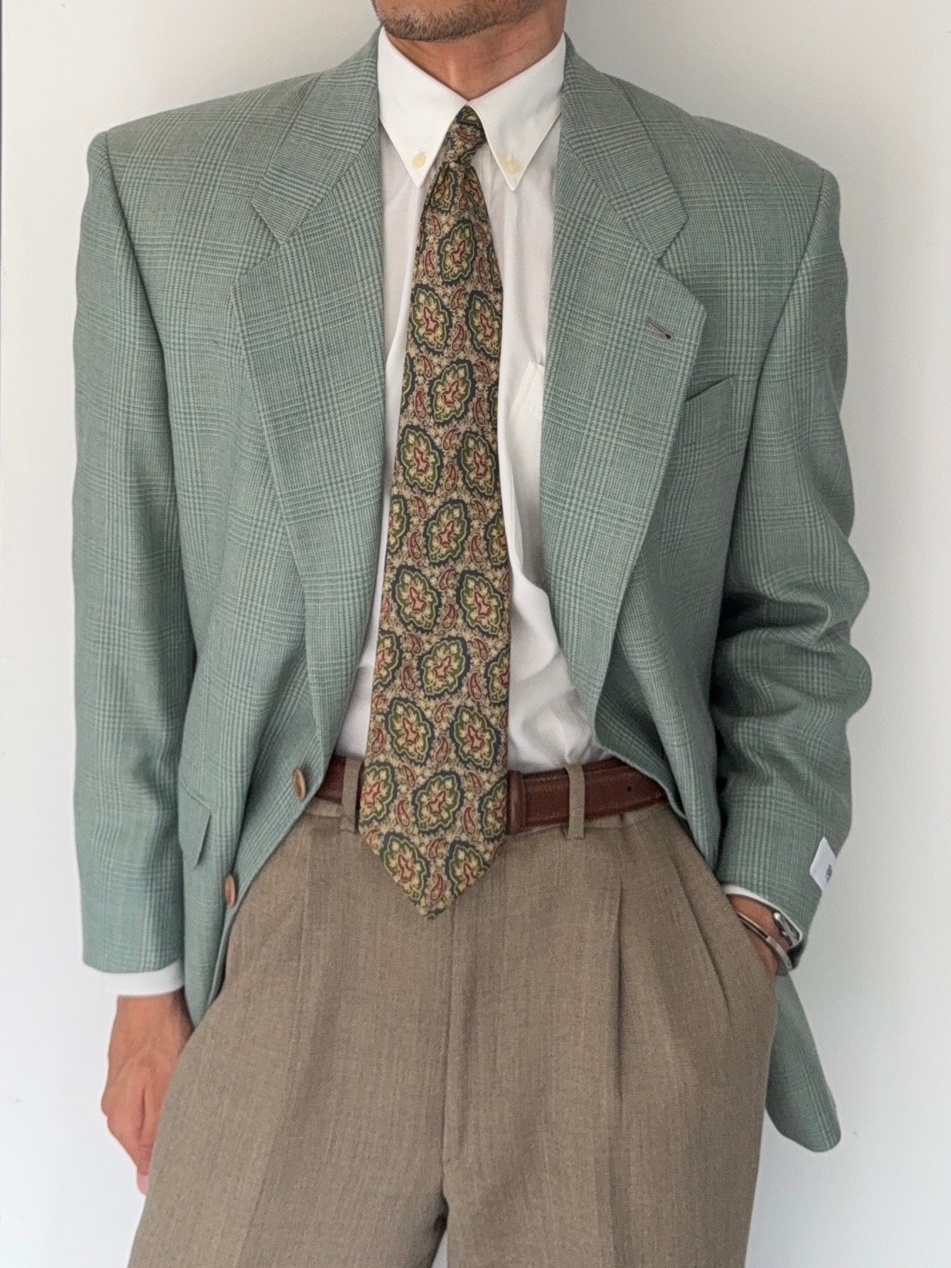 Hugo Boss 1980s 2B Teal Green Wool Sports Blazer Jacket - Size S
