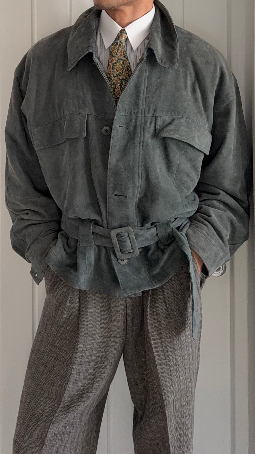 Umberto Ginocchietti 1980s Belted Suede Leather Jacket - Size M