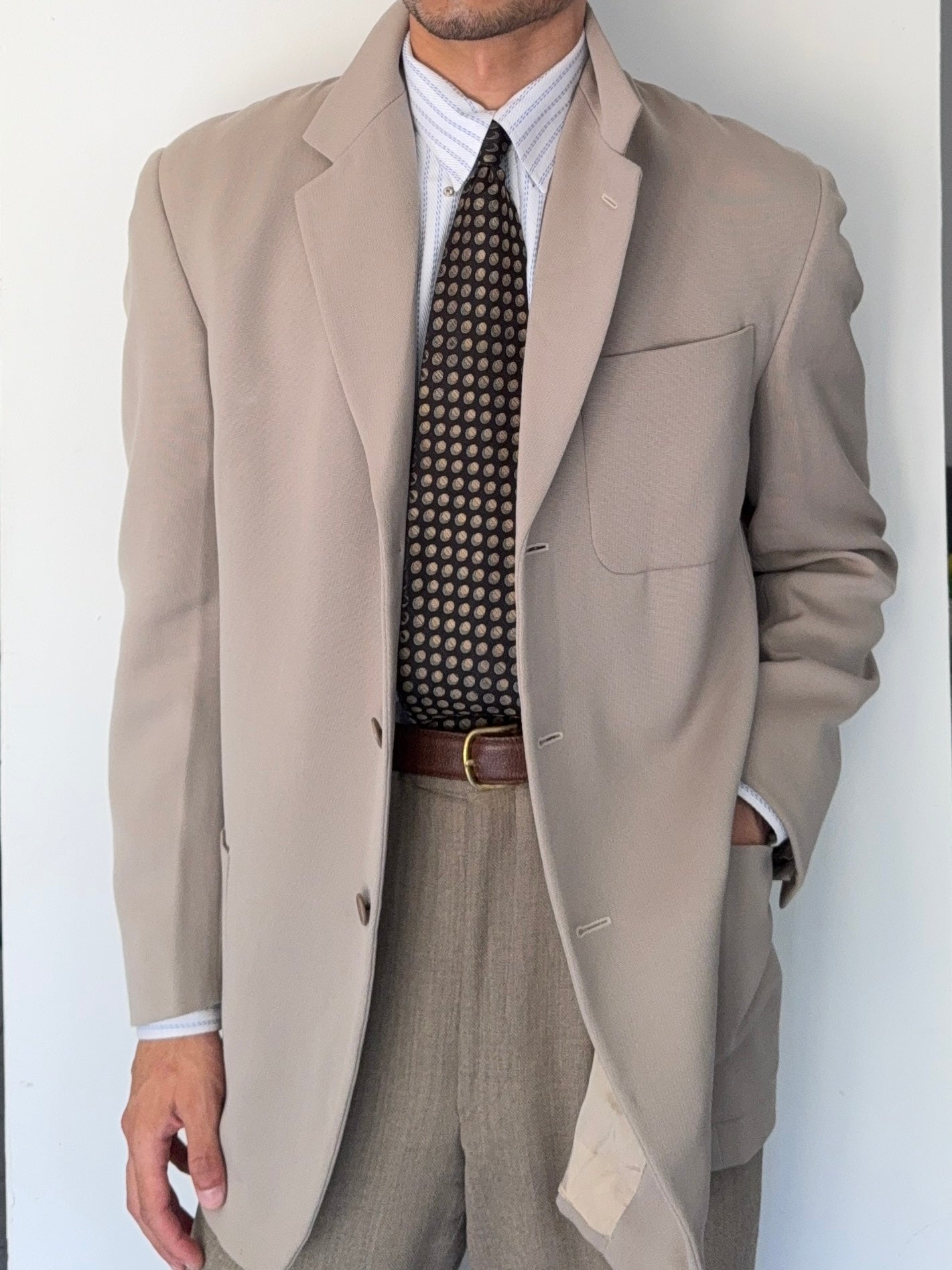 Hilton Armani 1990s Draped Wool 3B Ecru Sports Jacket Blazer