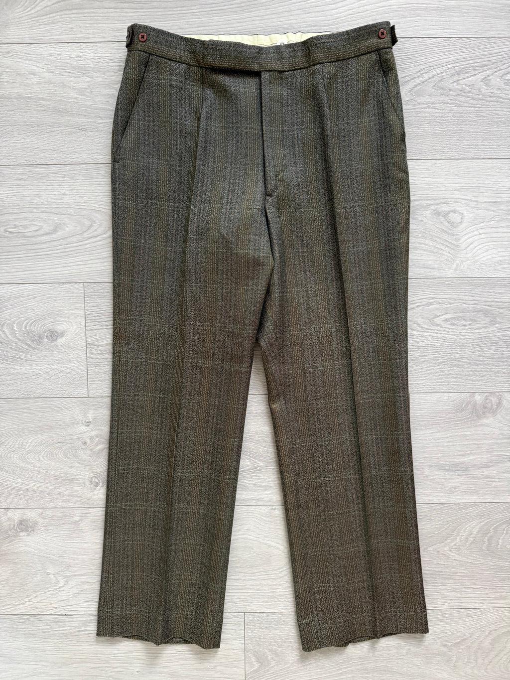Vintage 1980s 2B Wool Textured Green Brown Suit - Size M Jacket / 32" Waist