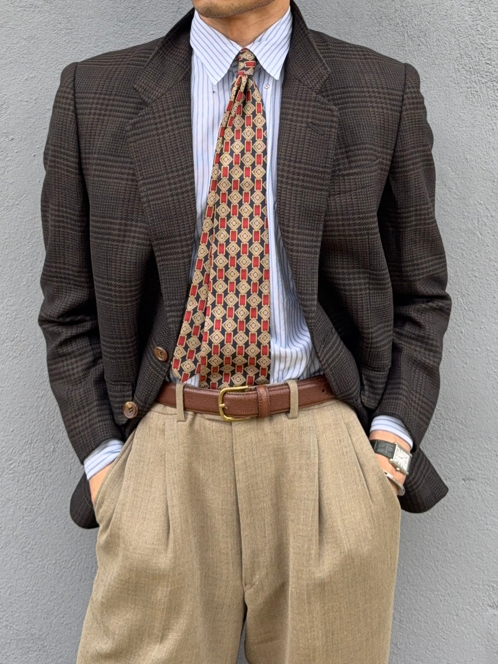 Valentino 1980s 2B Textured Check Wool Sports Jacket Blazer - Size S