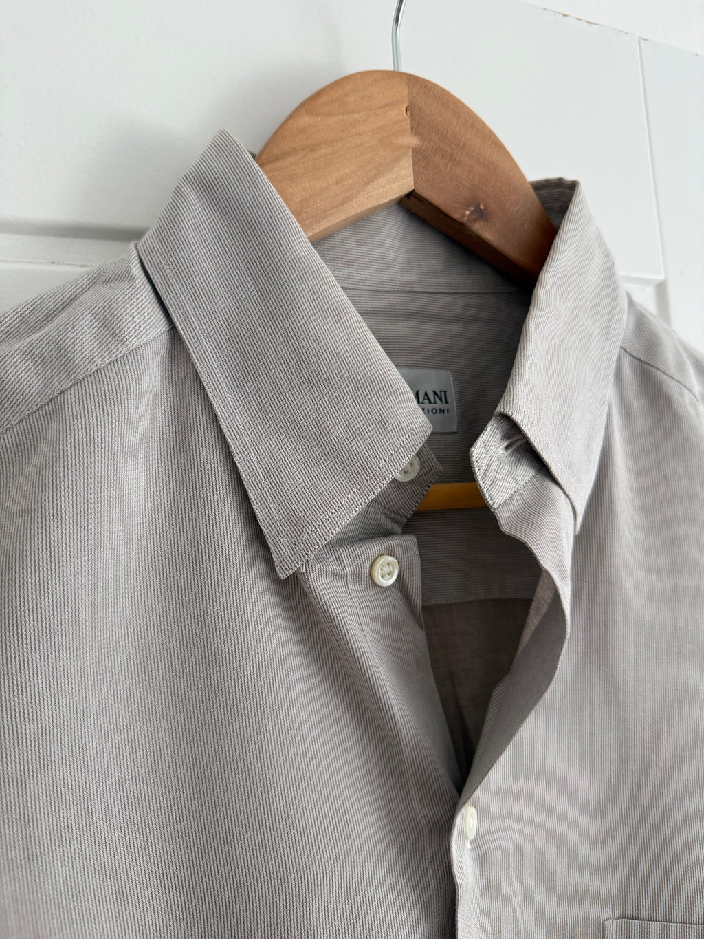 Armani 1990s Taupe Beige Cotton Shirt - Size M