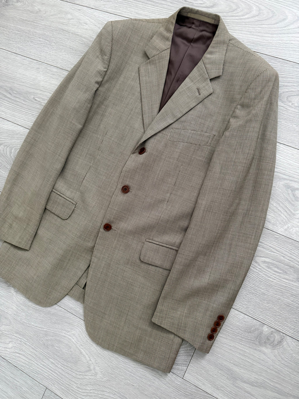 Paul Smith 1990s 3B Double Pleat Micro Houndstooth Marzotto Fabric Wool Suit - Size S Jacket / 30" Waist