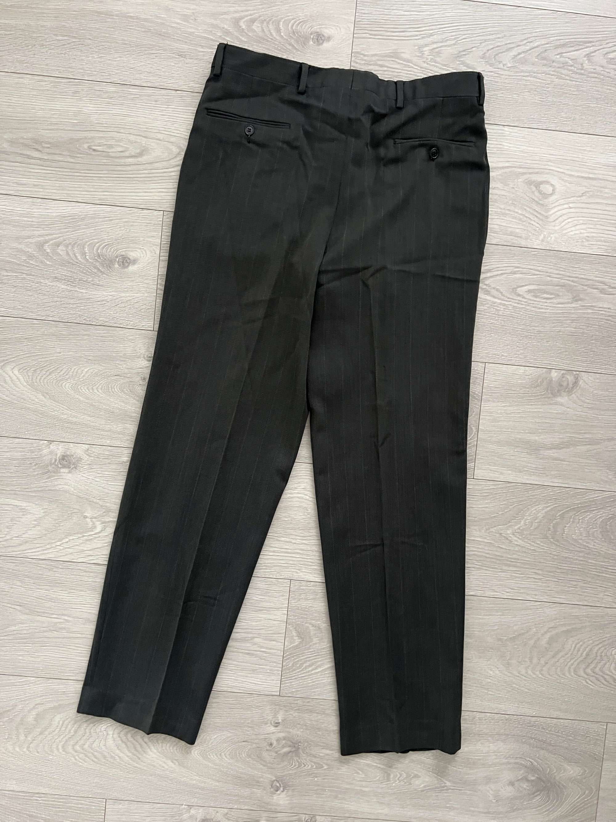 Giorgio Armani 1990s Striped Wool Grey Pleated Suit - Size L Jacket / 34" Waist