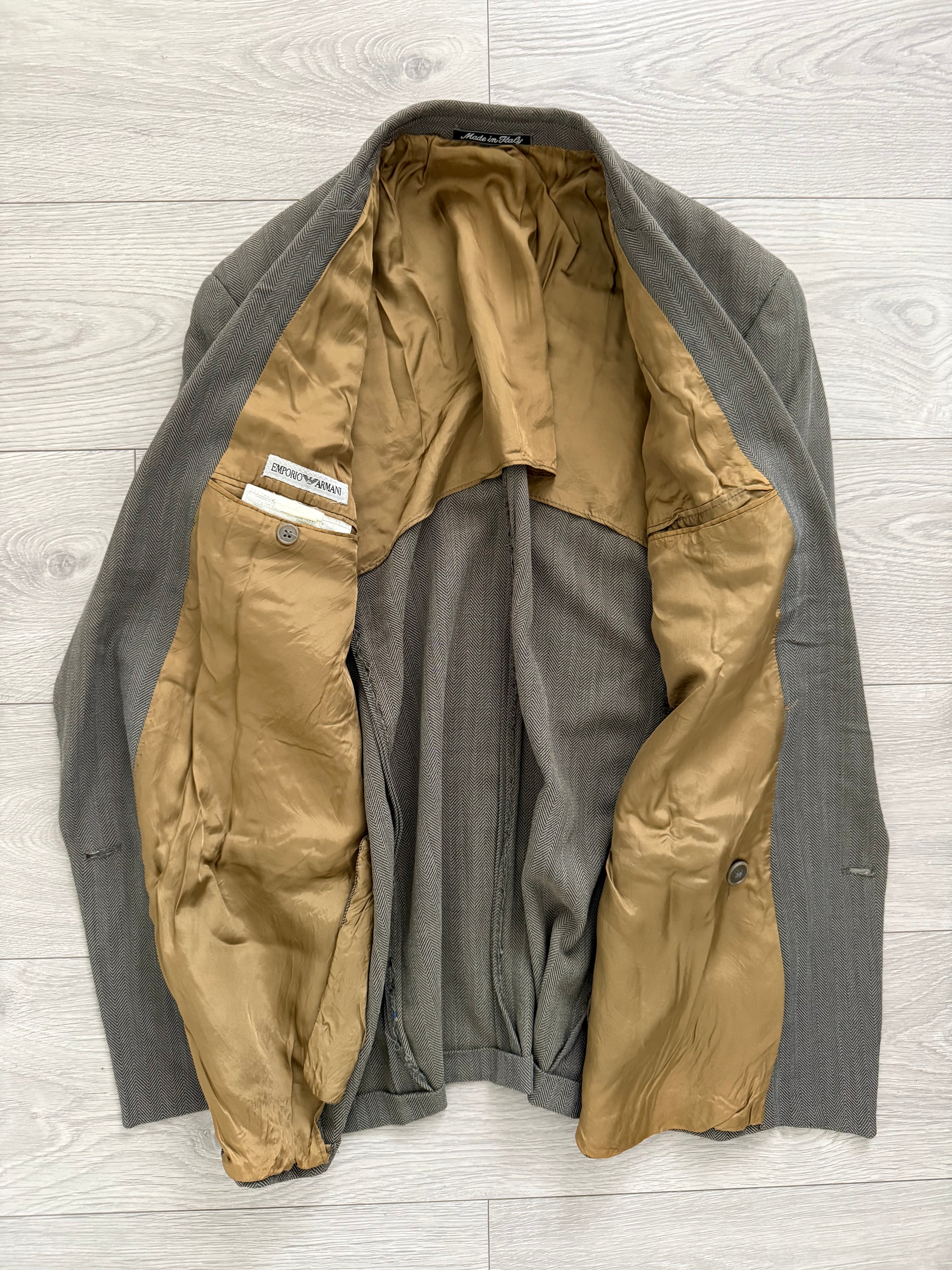 Emporio Armani 1990s Double Breasted Peaked Lapel Textured Jacket - Size S