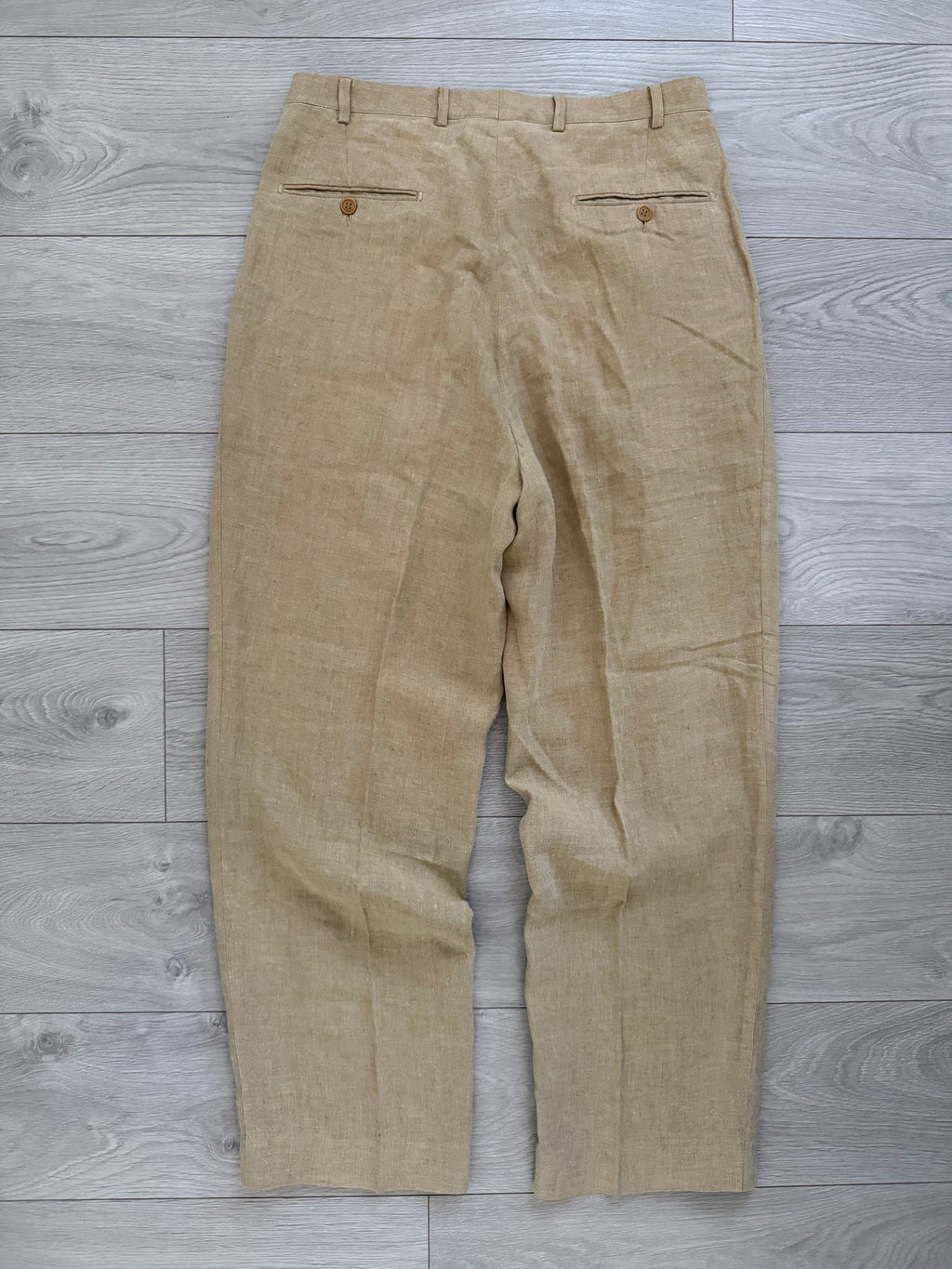 Emporio Armani 1990s Linen High Waisted Pleated Beige Pants - Size 33" Waist