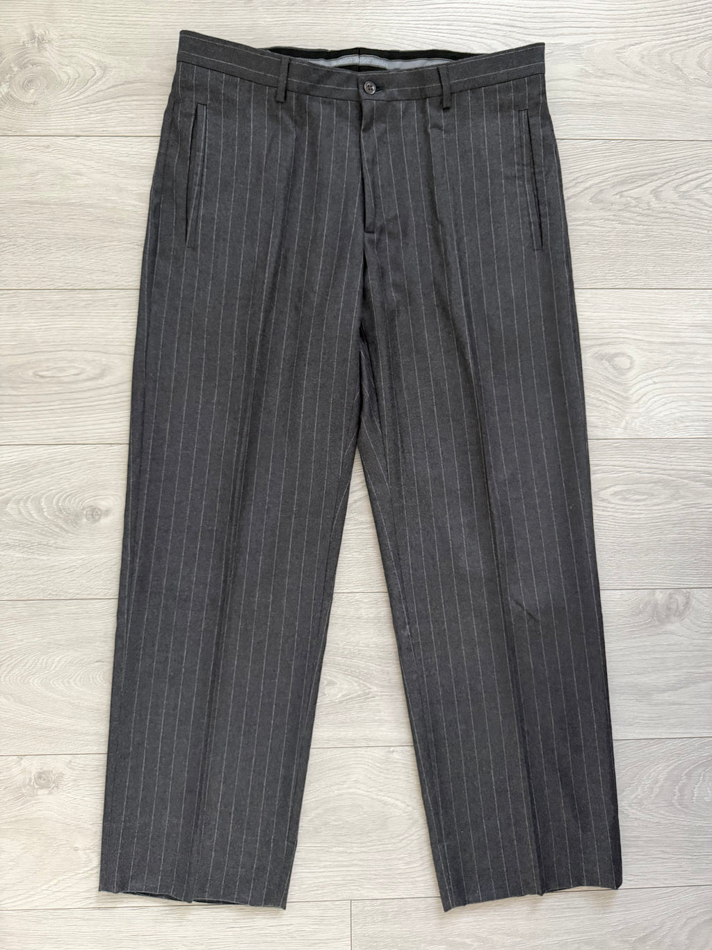 Giorgio Armani Black Label 1990s Cashmere 3B Pleated Striped Suit Grey - Size XL Jacket / 36" Waist