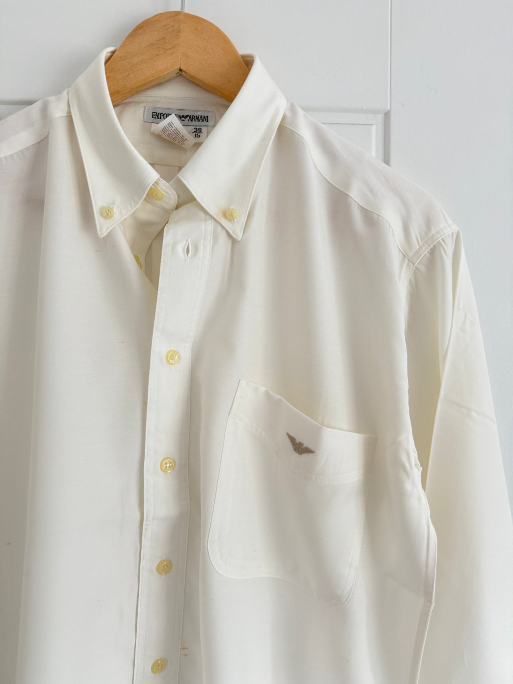 Emporio Armani 1990s Draped Cotton Off-White Shirt - Size S