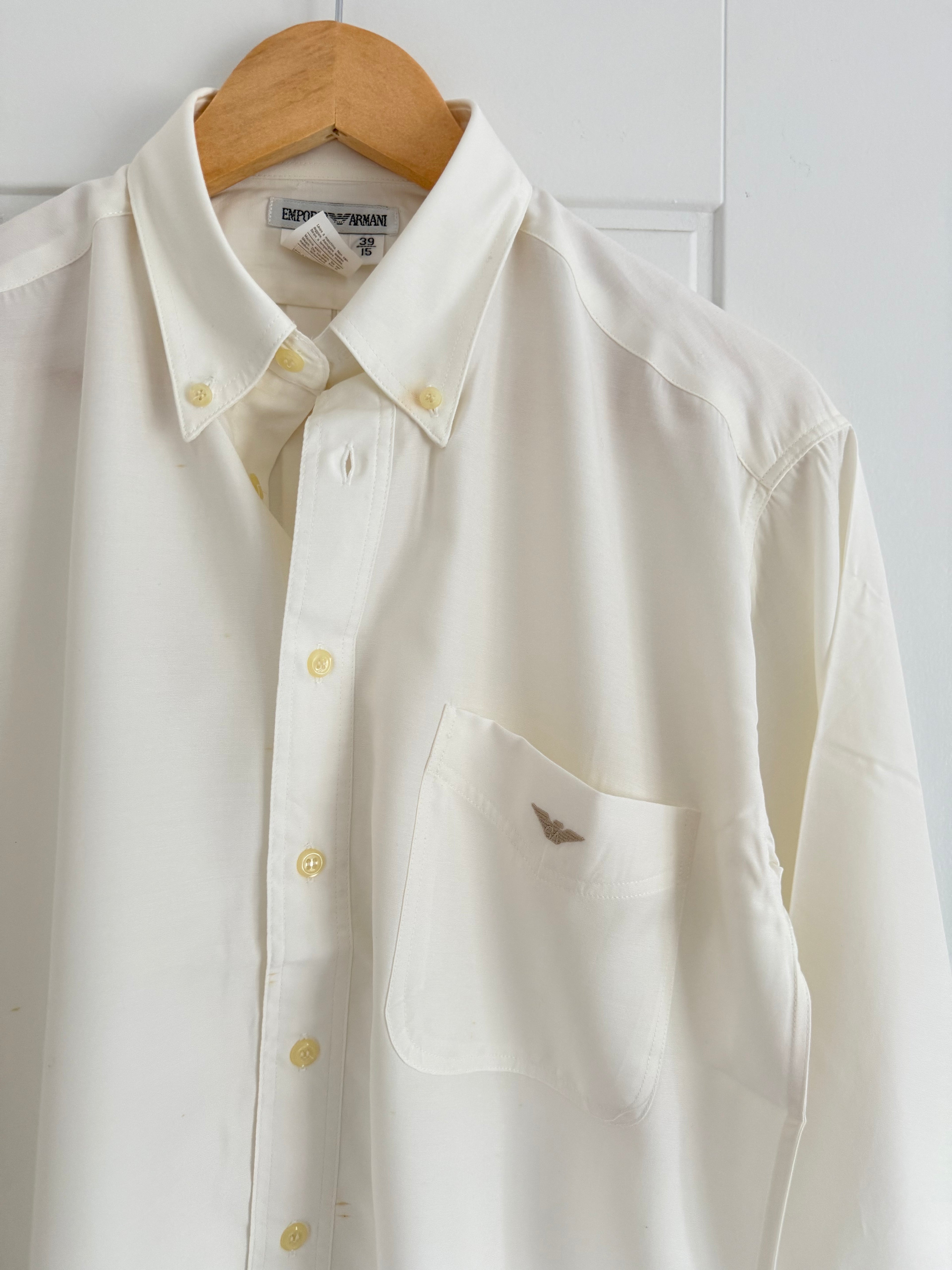 Emporio Armani 1990s Draped Cotton Off-White Shirt - Size S