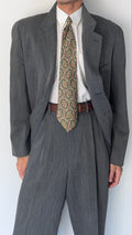 Giorgio Armani 1980s 3B Herringbone Weave Grey Pleated Wool Suit - Size XL Jacket / 32" Waist