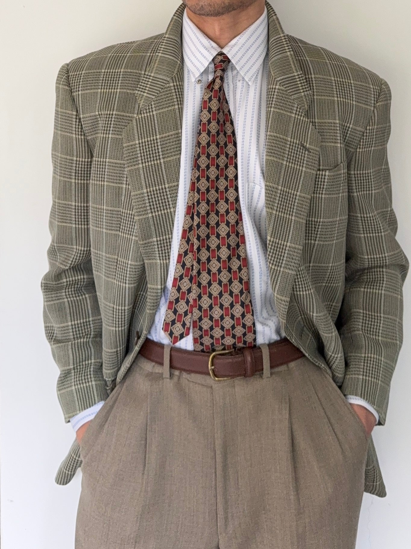 Giorgio Armani 1980s Check Textured Wool Sports Jacket Blazer - Size S