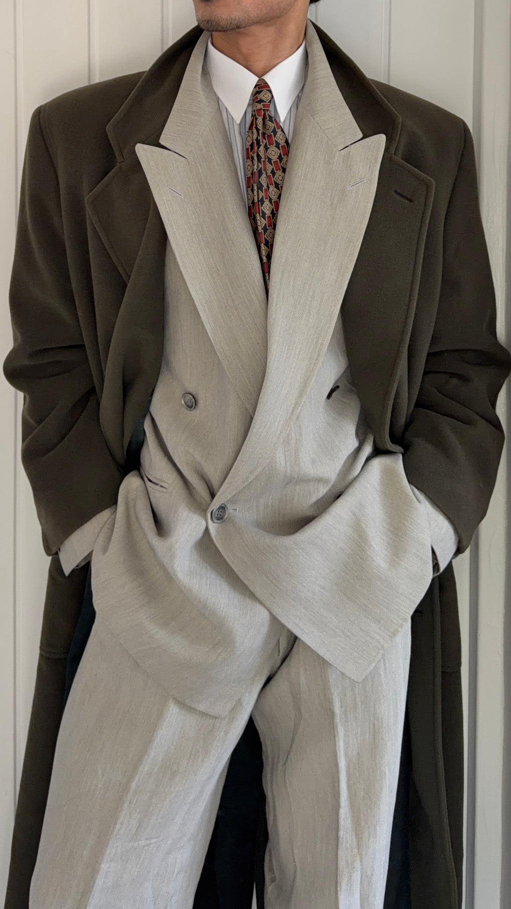 Giorgio Armani 1980s Double Breasted Long Wool Overcoat Green - Size M