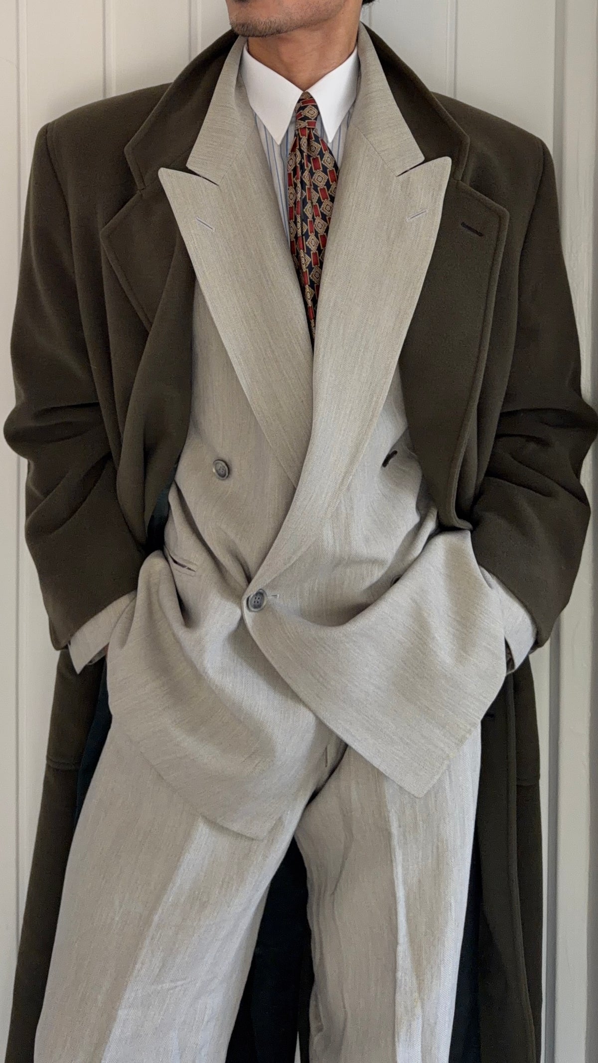 Giorgio Armani 1980s Double Breasted Long Wool Overcoat Green - Size M