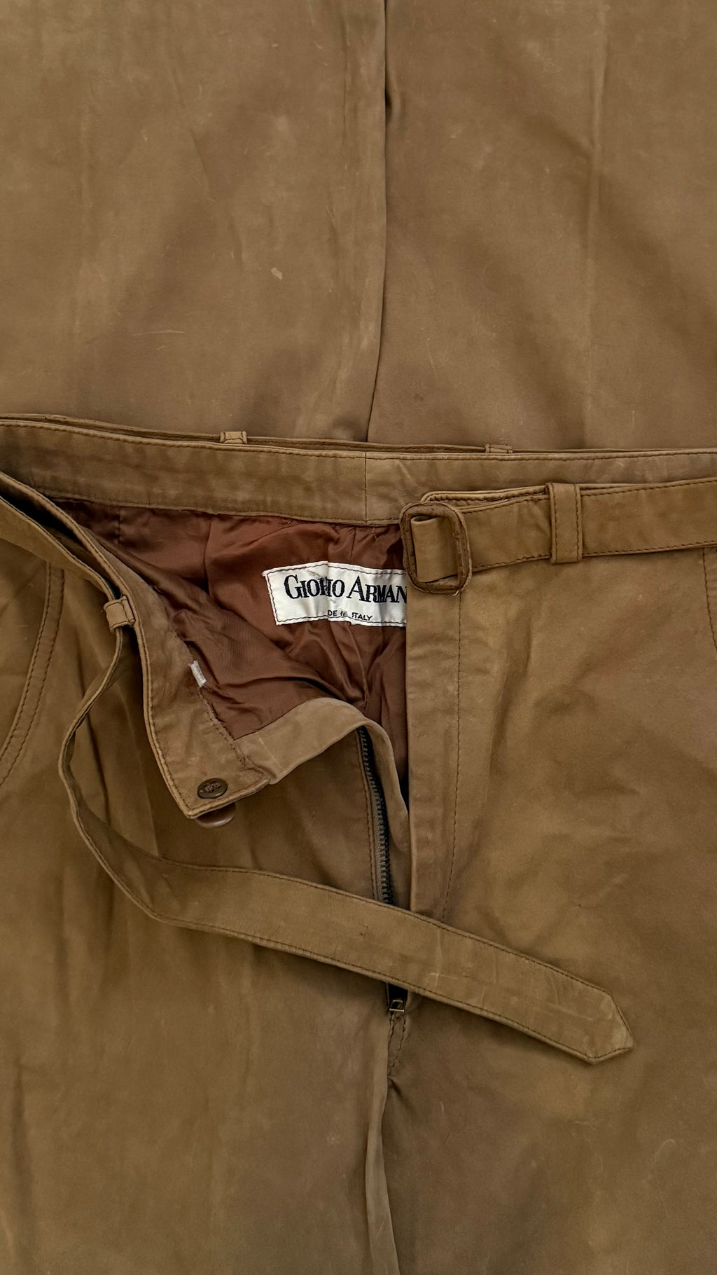 Giorgio Armani 1970s Suede Leather Belted Pants - Size 30" Waist
