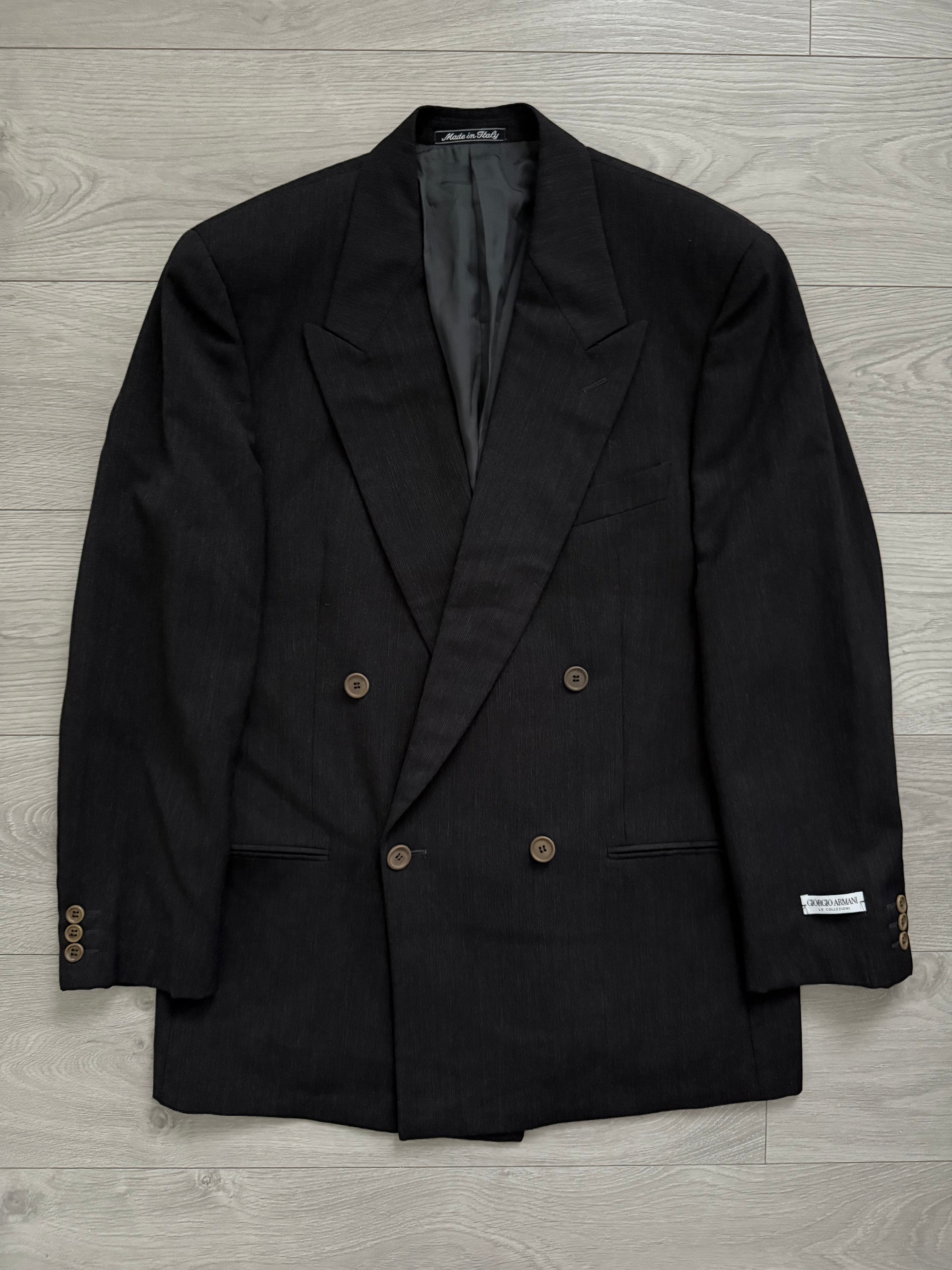 Giorgio Armani 1980s Double Breasted Pleated Wool Suit Espresso Charcoal New - Size L Jacket / 32" Waist