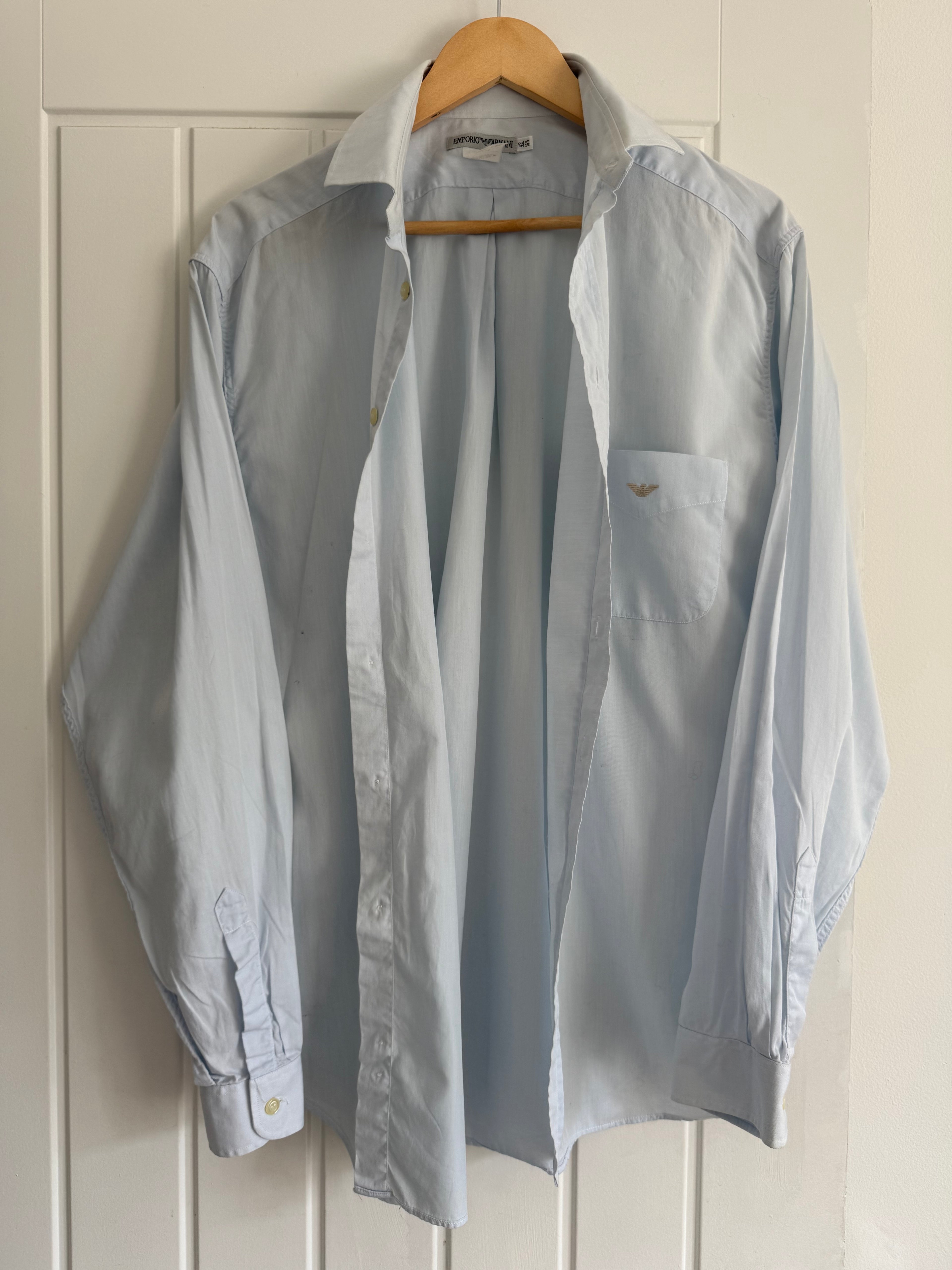 Emporio Armani 1990s Blue Cotton Shirt - Size L