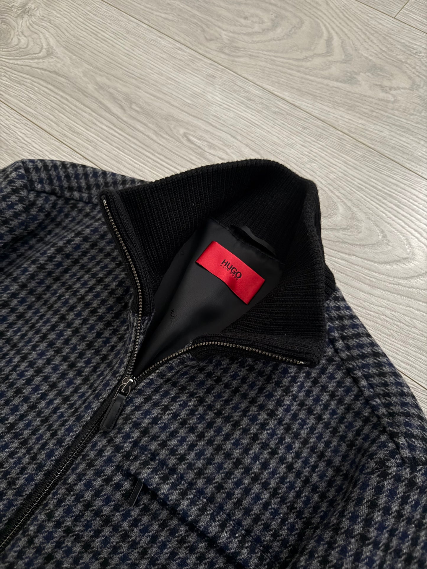 Hugo Boss Houndstooth Pattern Wool Bomber Jacket - Size S