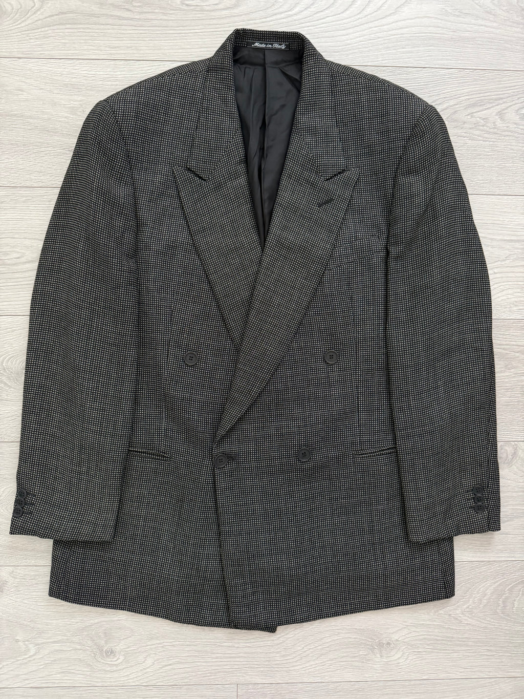 Giorgio Armani 1980s Peaked Lapel Double Breasted Textured Wool Sports Jacket Blazer - Size XXL