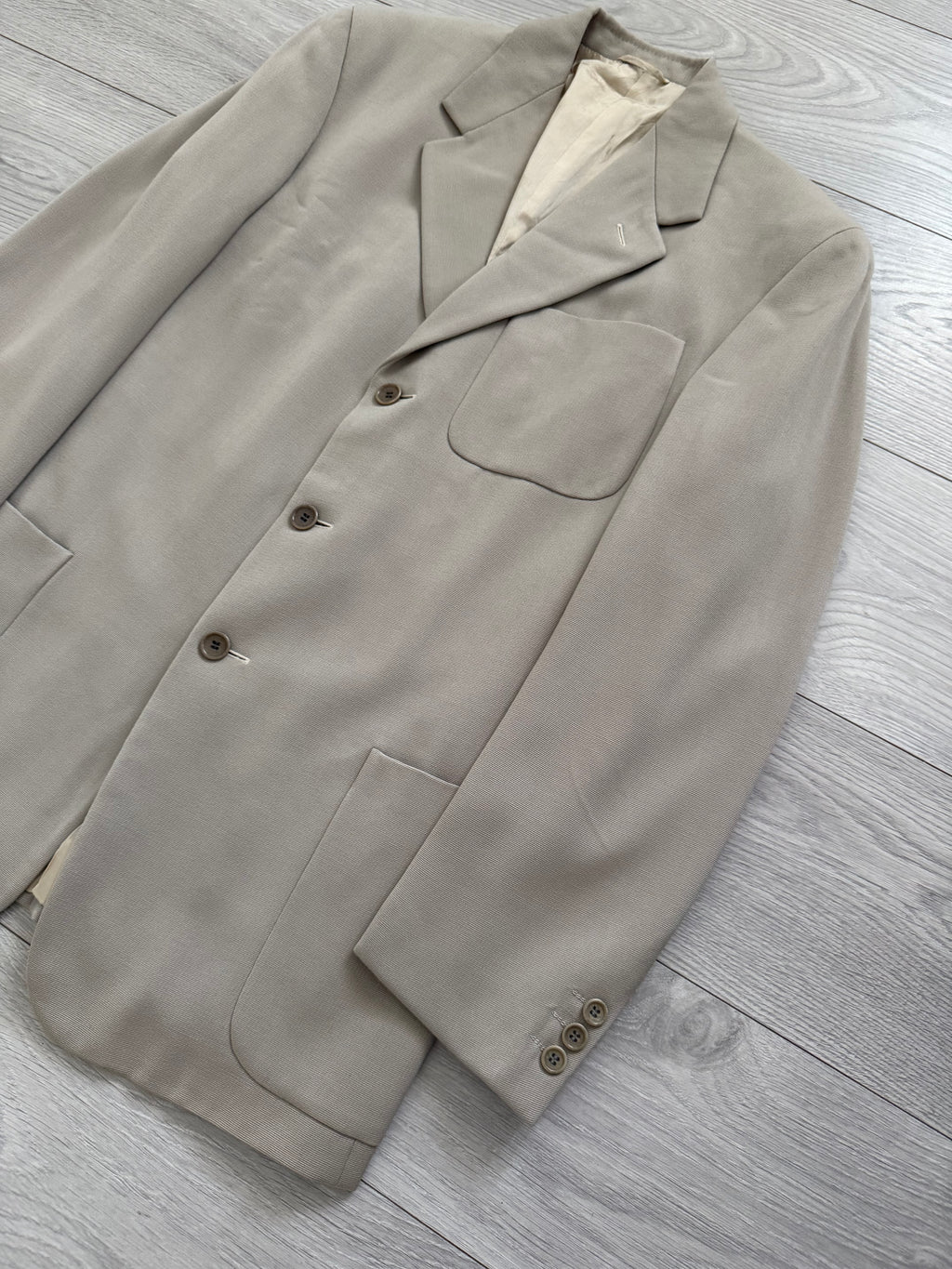 Hilton Armani 1990s Draped Wool 3B Ecru Sports Jacket Blazer - Size M
