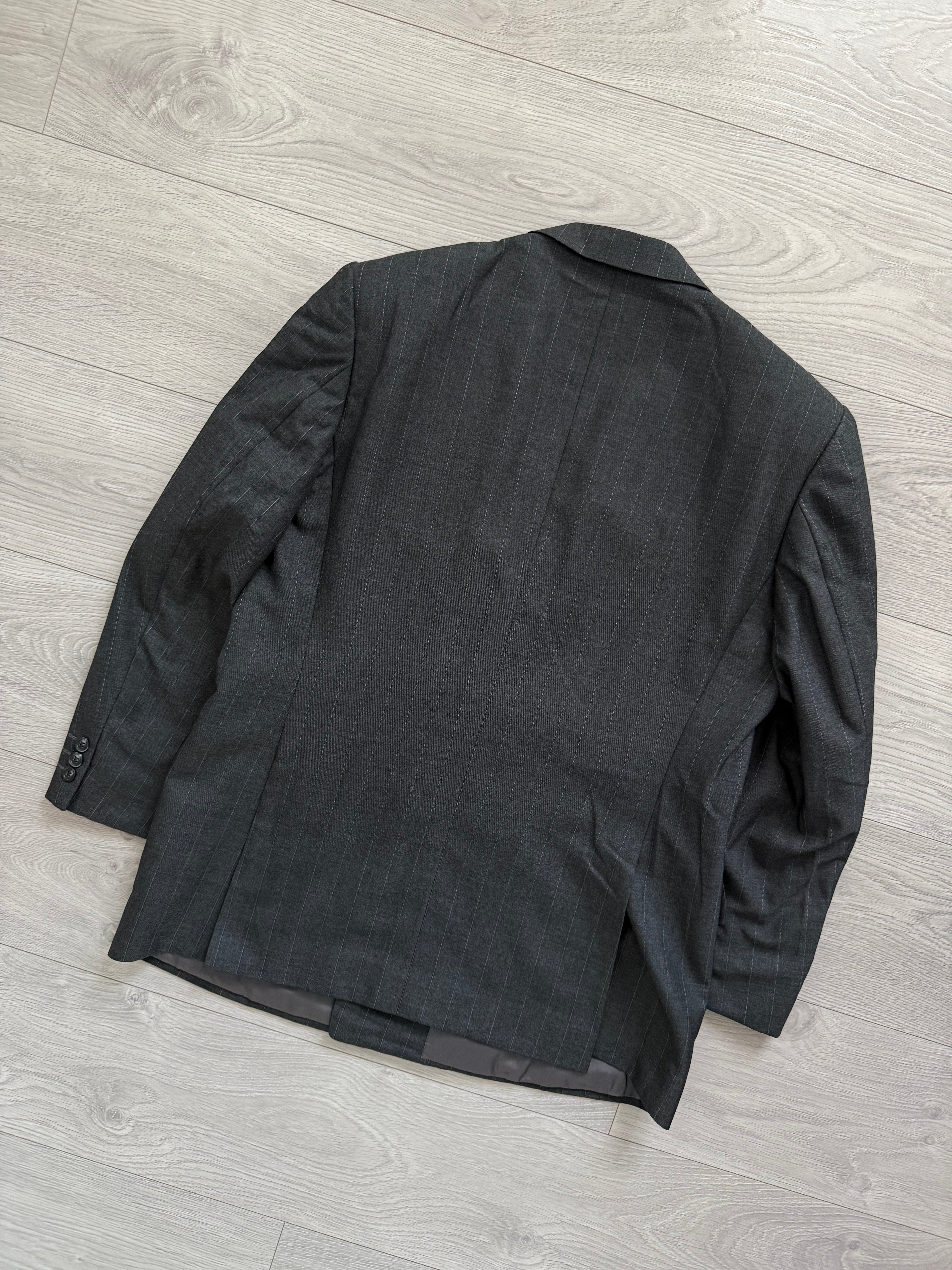 Yves Saint Laurent 1990s Double-Breasted Pleated Striped Grey Wool Suit - Size L Jacket / 32" Waist
