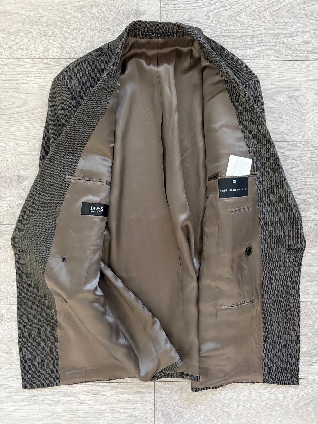 Hugo Boss 1980s 'Omega' Peaked Lapel Double Breasted Textured Wool Sports Jacket Blazer - Size L