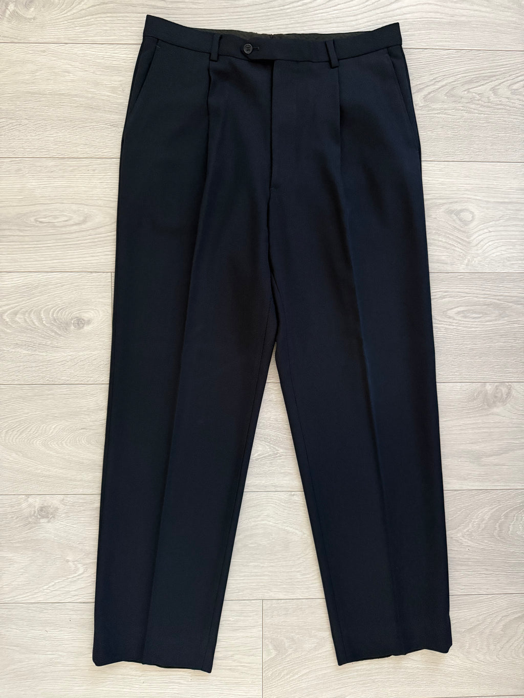 Giorgio Armani 1980s 3B Wool Twill Weave Navy Pleated Suit - Size XXL Jacket / 35" Waist