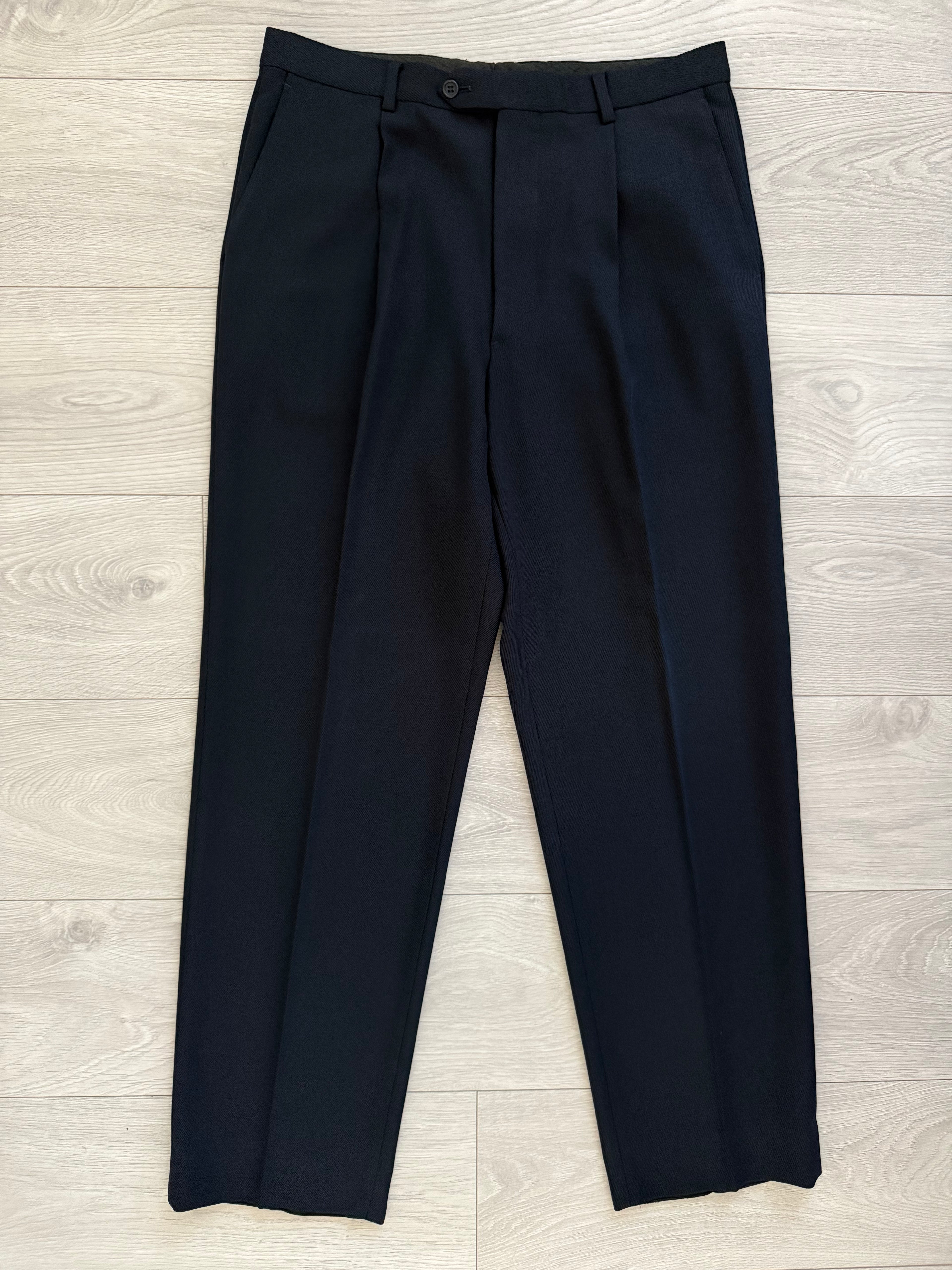 Giorgio Armani 1980s 3B Wool Twill Weave Navy Pleated Suit - Size XXL Jacket / 35" Waist