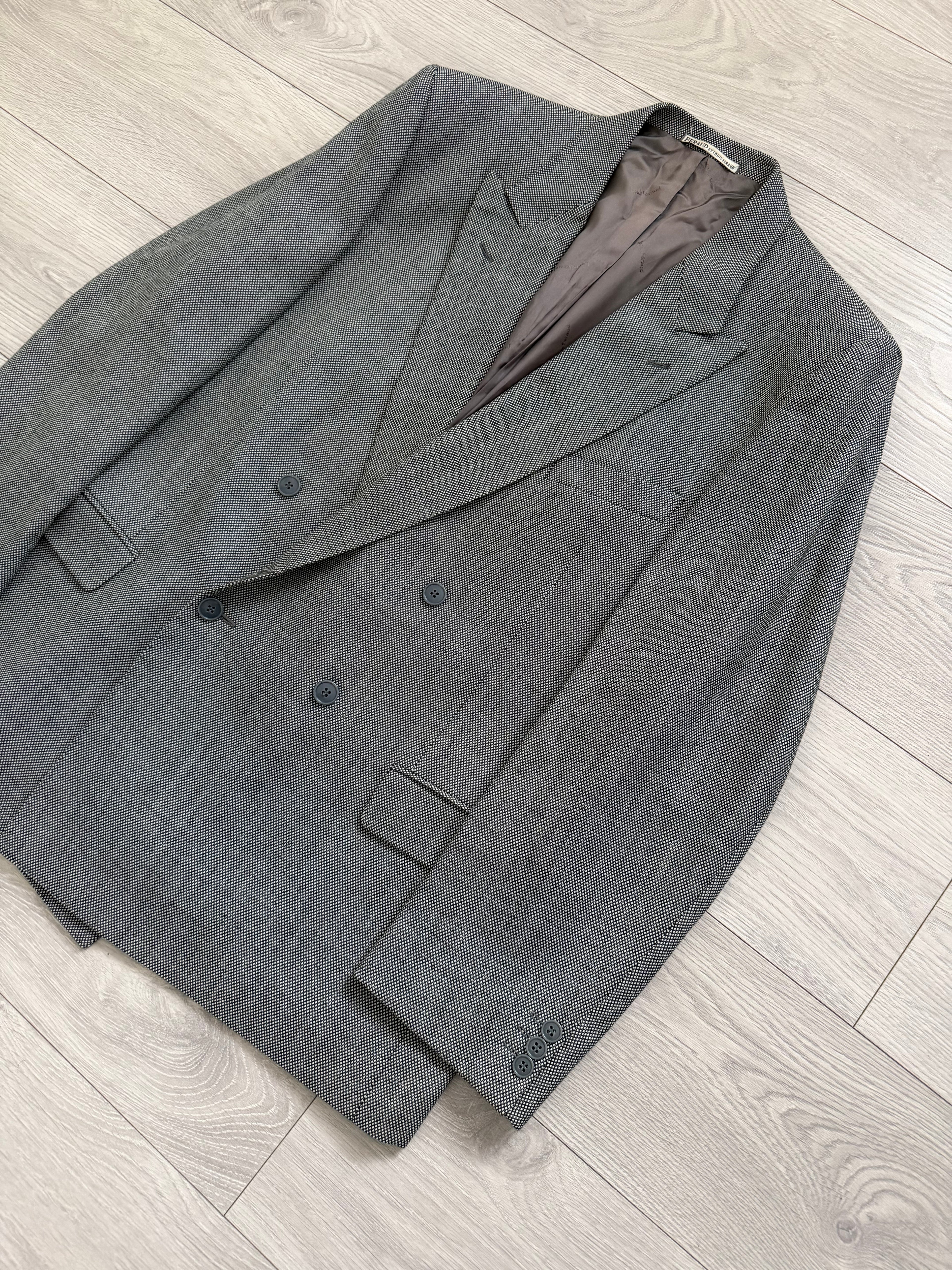 Louis Feraud Armani 1990s Peaked Lapel Pleated Double Breasted Wool Suit - Size XL Jacket / 36" Waist