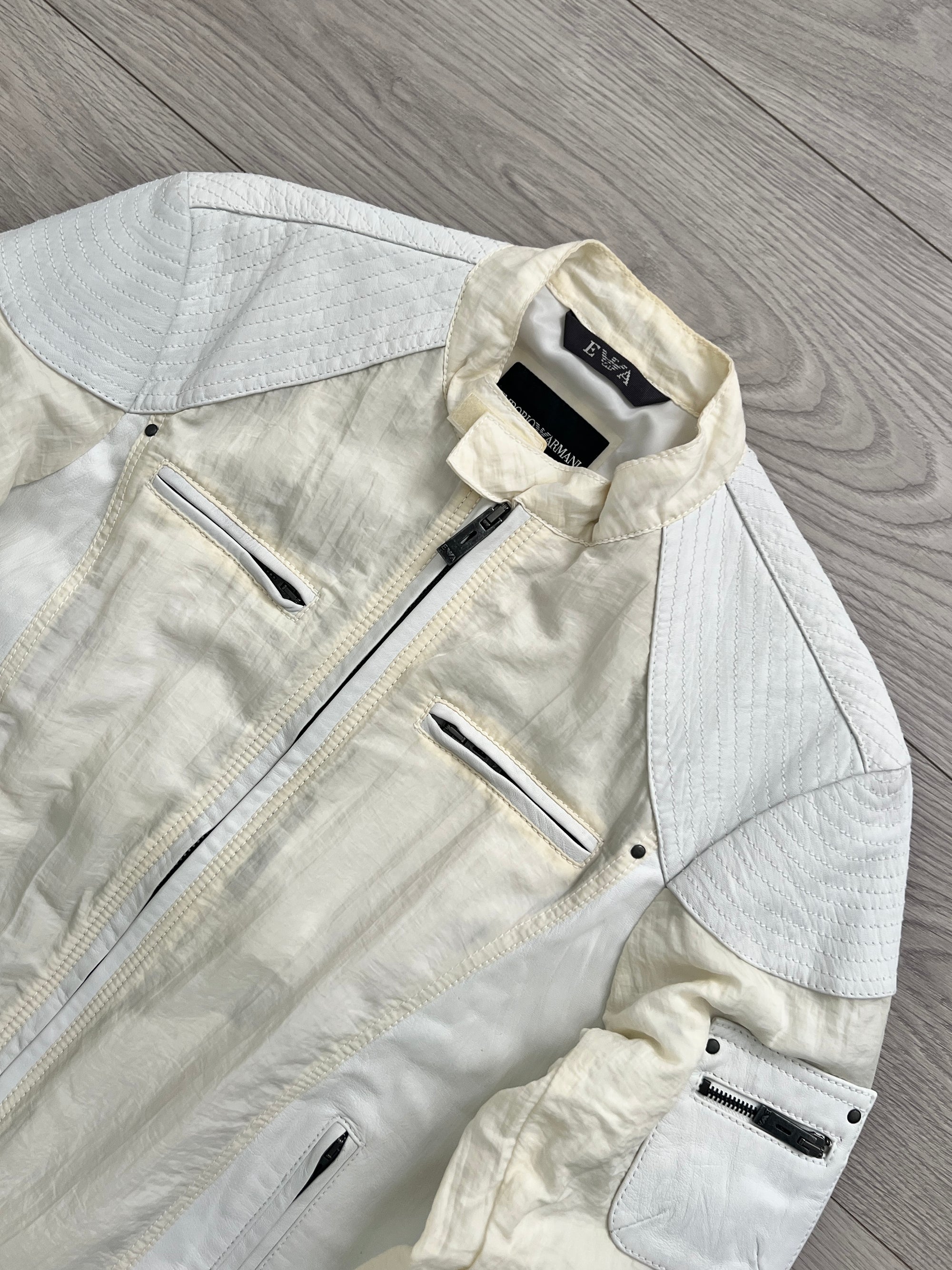 Emporio Armani 2001 Leather Panelled Cafe Racer Moto Jacket - Size M