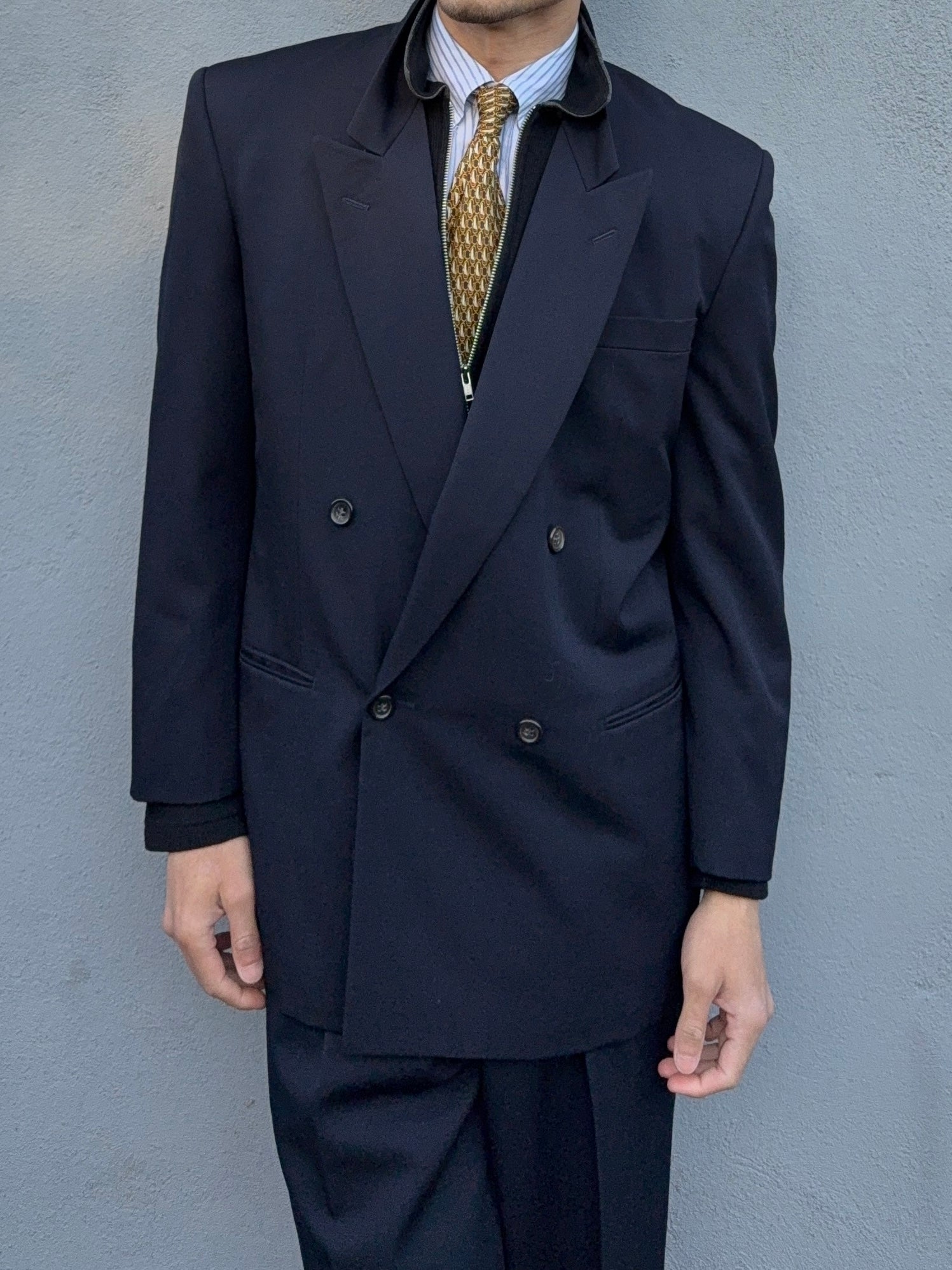 Comme Des Garcons Homme 1992 Double Breasted Pleated Wool Navy Suit - Size M Jacket / 30" Waist