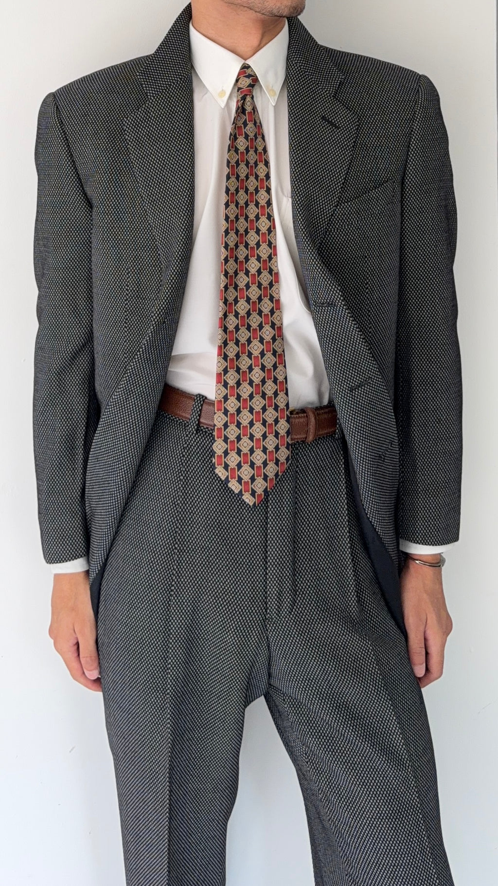 Armani 1990s 3B Textured Pleated Wool Suit  - Size M Jacket / 32" Waist