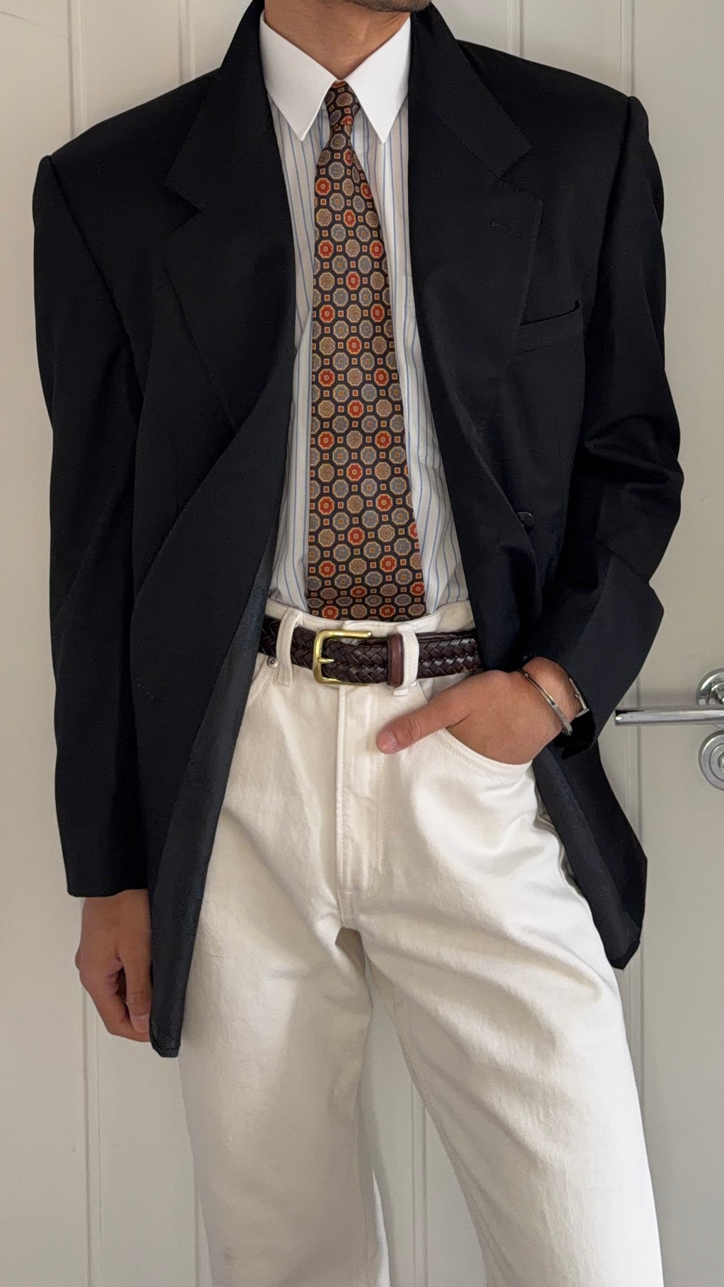 Versace 1990s Notch Lapel Double Breasted Black Wool Sport Jacket Blazer - Size L