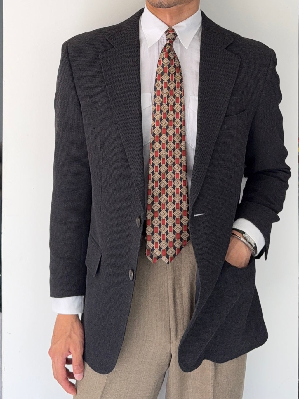 Burberry 1990s 2B Wool Charcoal Black Lightweight Partially Lined Sports Jacket Blazer - Size S