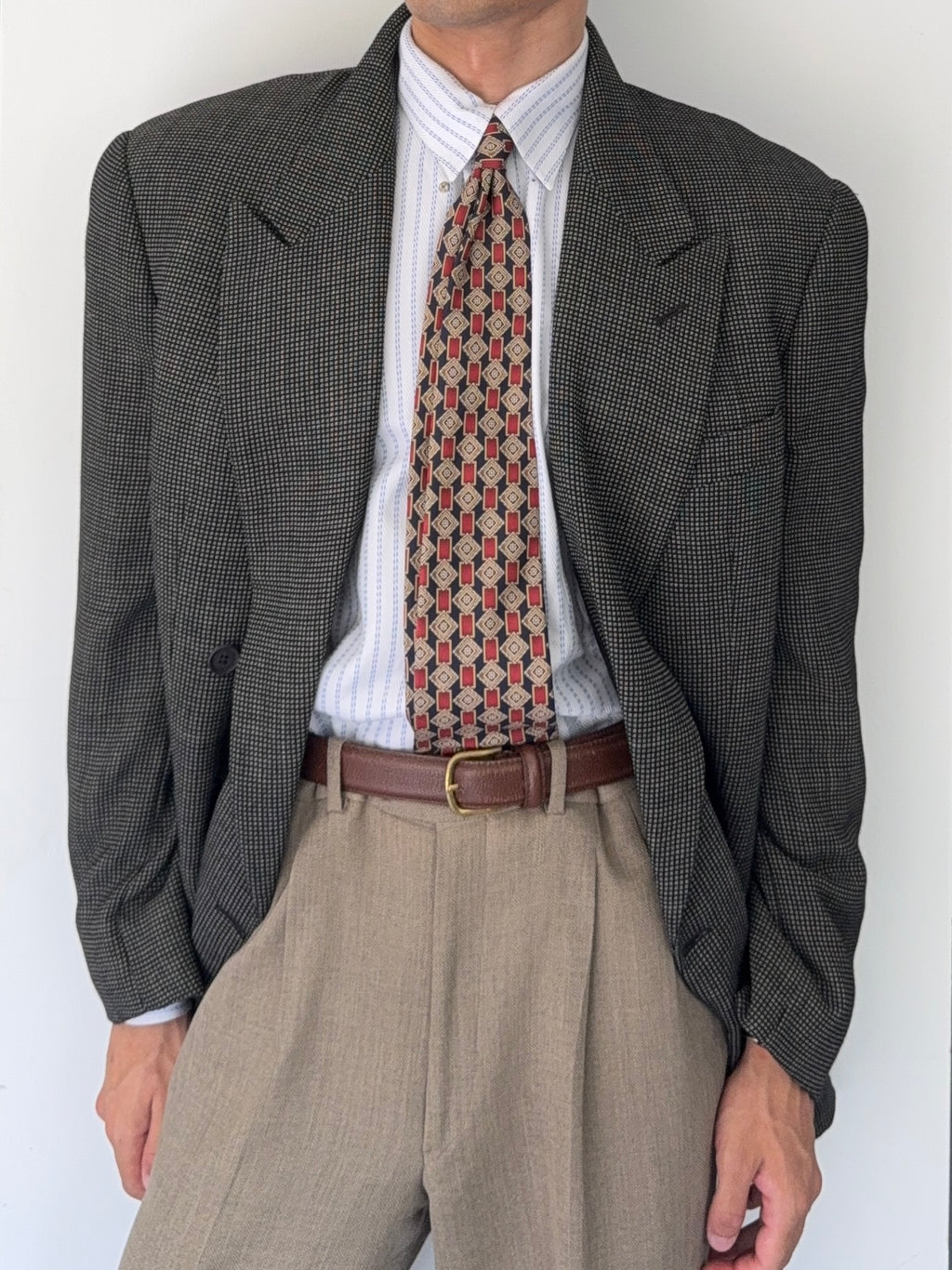 Giorgio Armani 1980s Peaked Lapel Double Breasted Textured Wool Sports Jacket Blazer - Size XXL