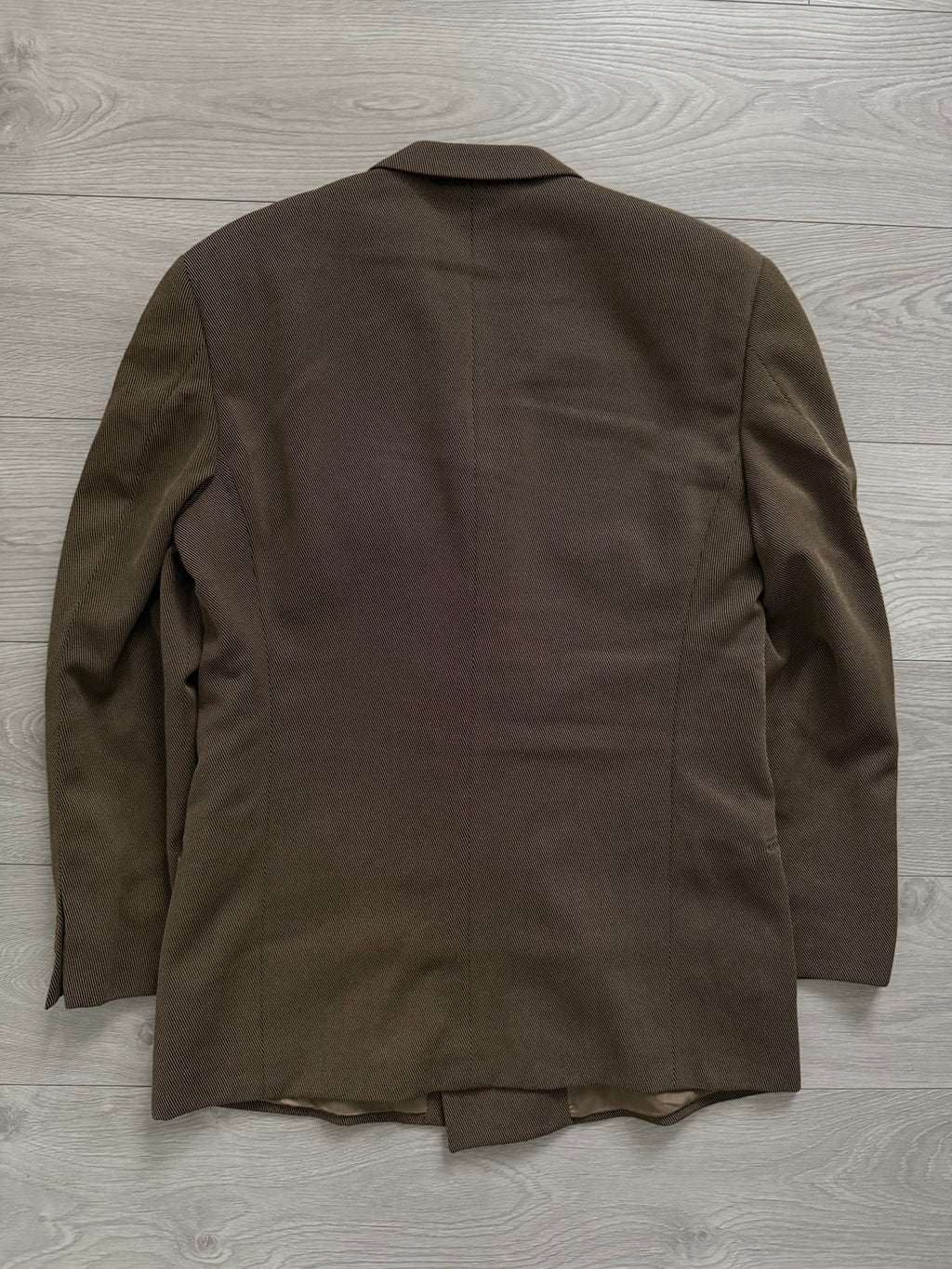 Giorgio Armani 1980s Double Breasted Pleated Wool Suit Taupe Brown New - Size L Jacket / 32" Waist