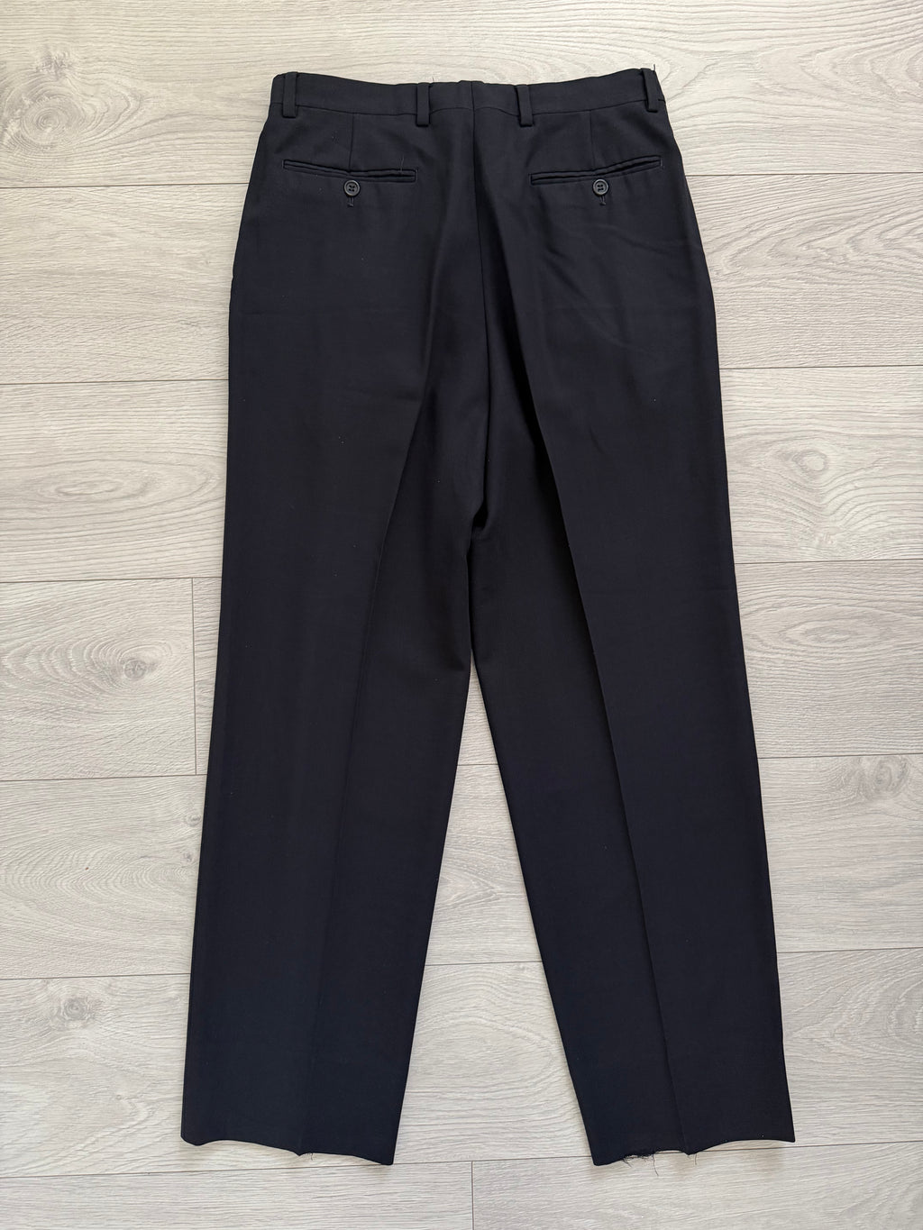 Giorgio Armani 1980s Peaked Lapel Double Breasted Wool Navy Suit - Size M Jacket / 30" Waist
