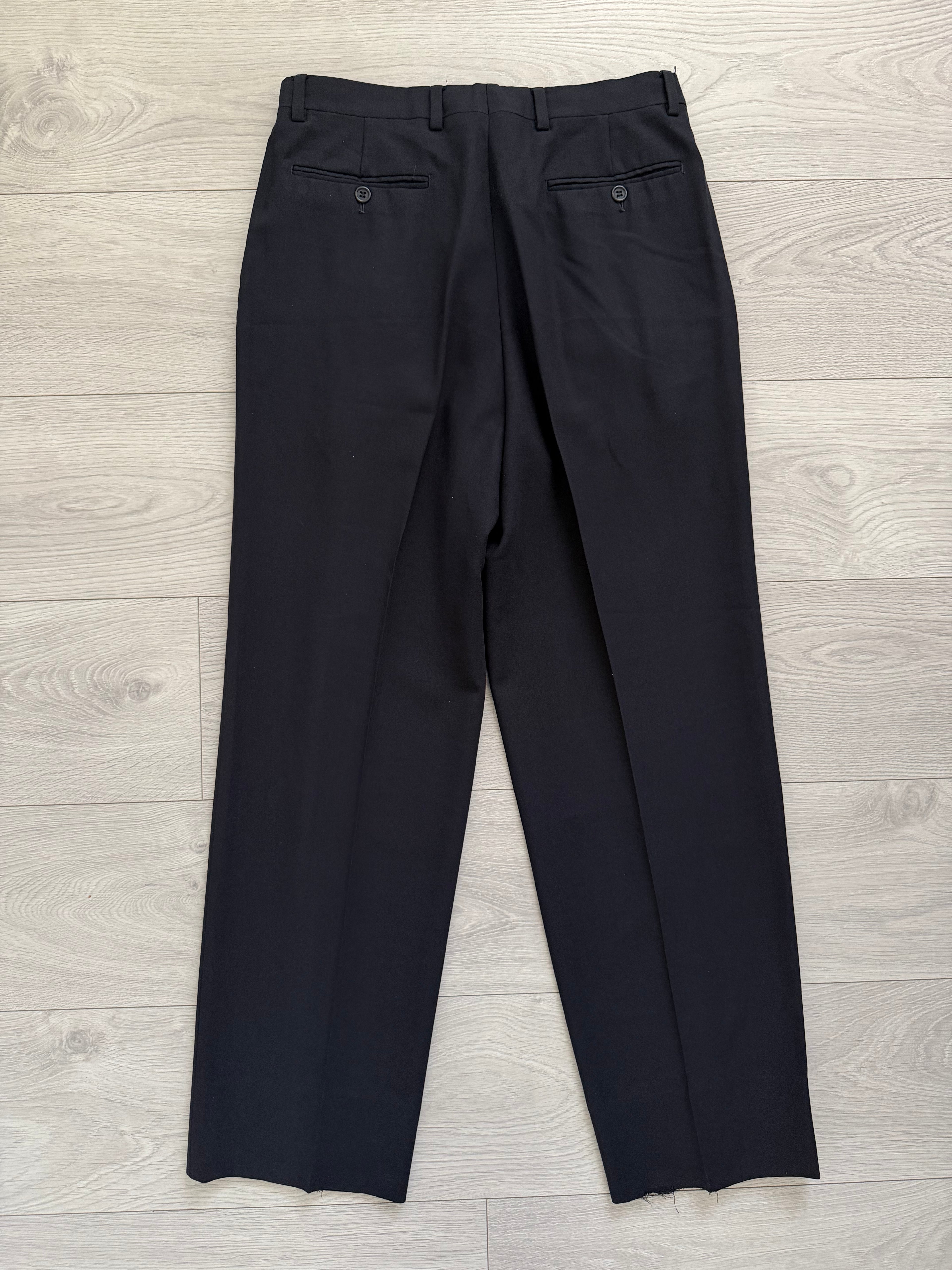 Giorgio Armani 1980s Peaked Lapel Double Breasted Wool Navy Suit - Size M Jacket / 30" Waist