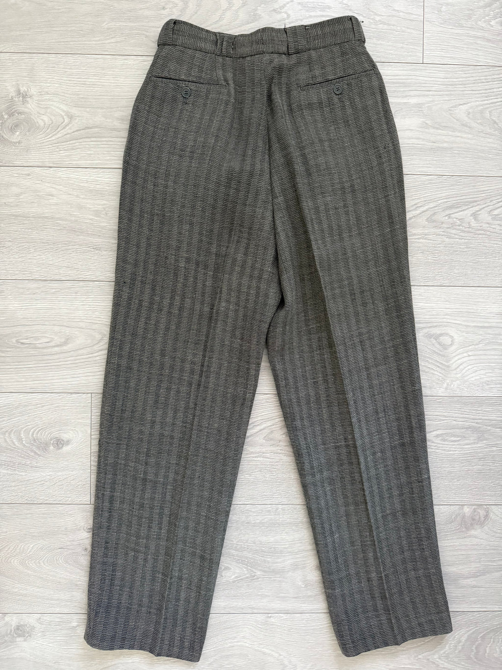 Emporio Armani 1980s Peaked Lapel Double Breasted Textured Wool Pleated Suit - Size S Jacket / 28" Waist