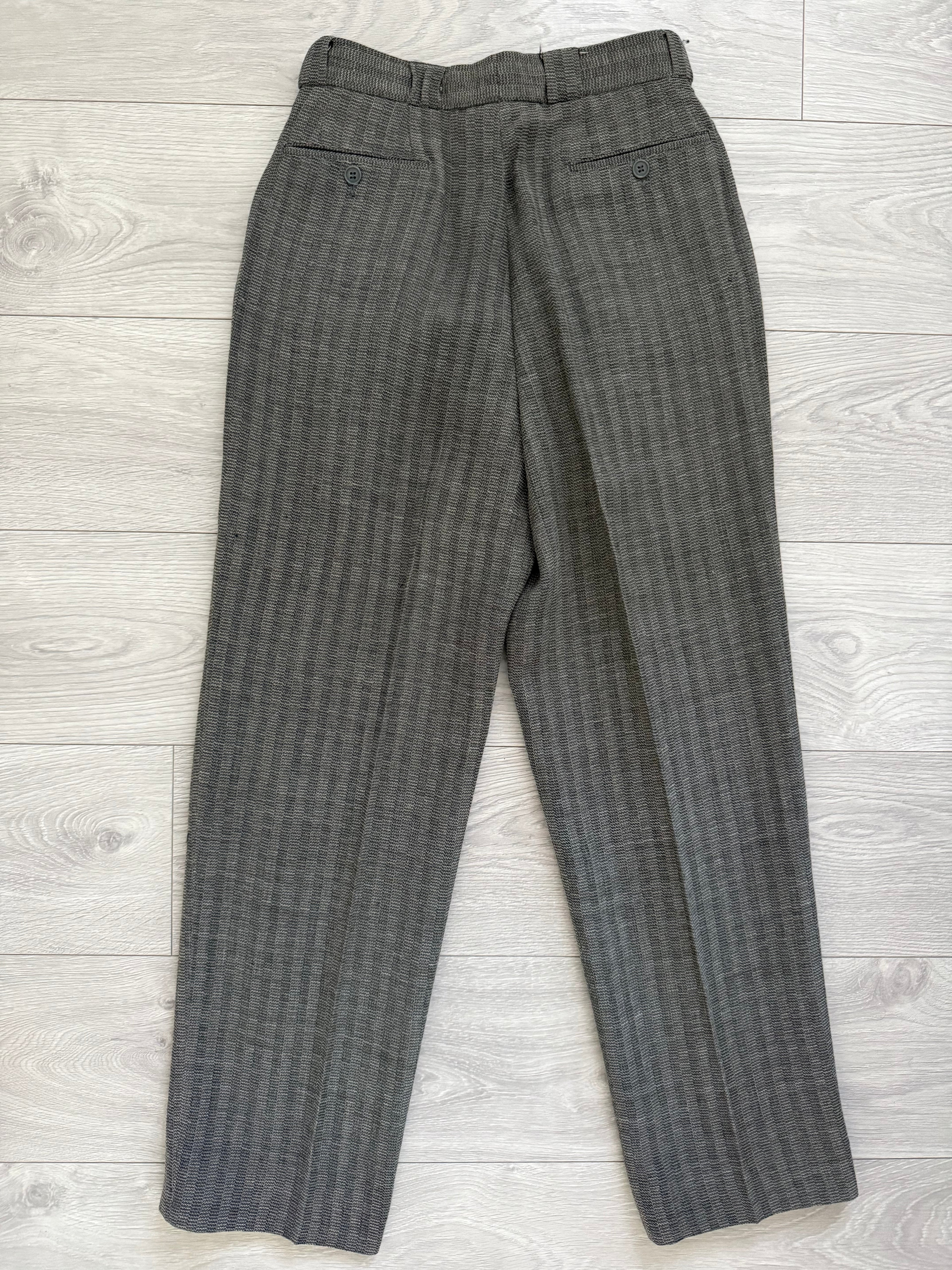 Emporio Armani 1980s Peaked Lapel Double Breasted Textured Wool Pleated Suit - Size S Jacket / 28" Waist