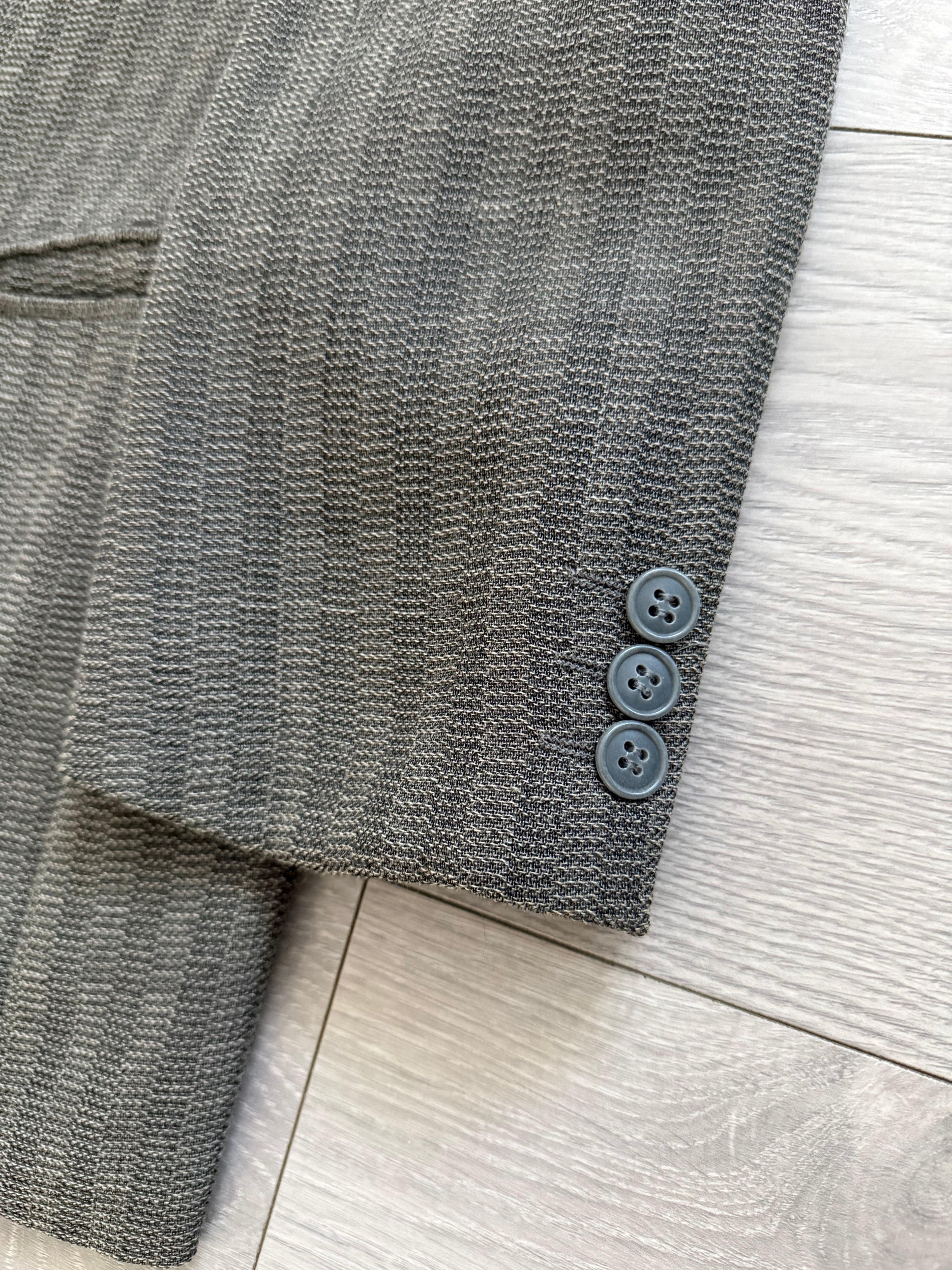 Emporio Armani 1980s Peaked Lapel Double Breasted Textured Wool Pleated Suit - Size S Jacket / 28" Waist